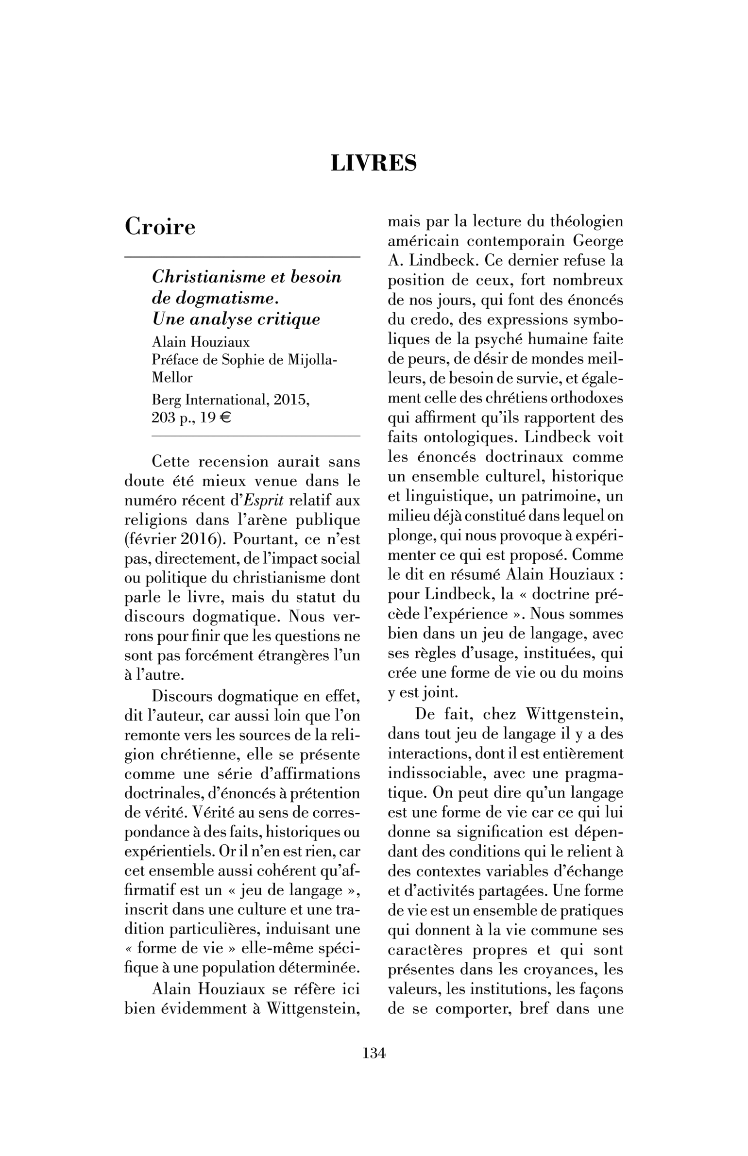 Alain Houziaux, Christianisme et besoin de dogmatisme