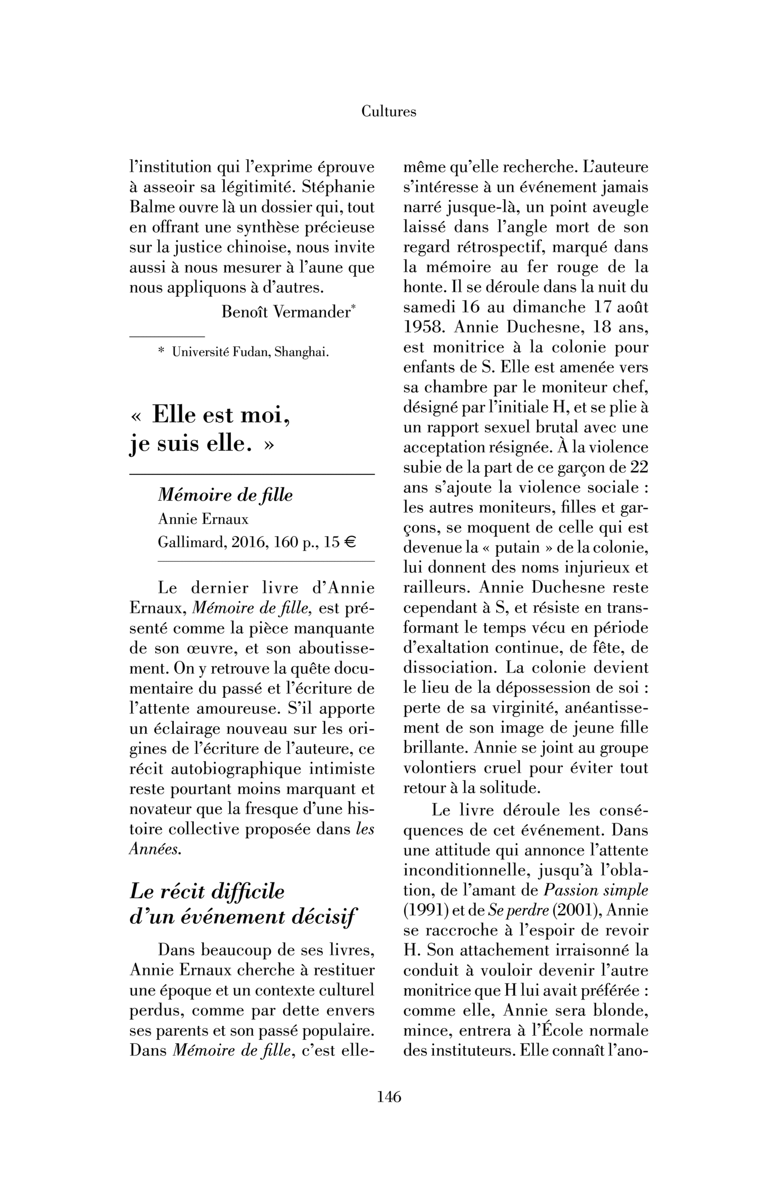 Annie Ernaux, Mémoire de fille