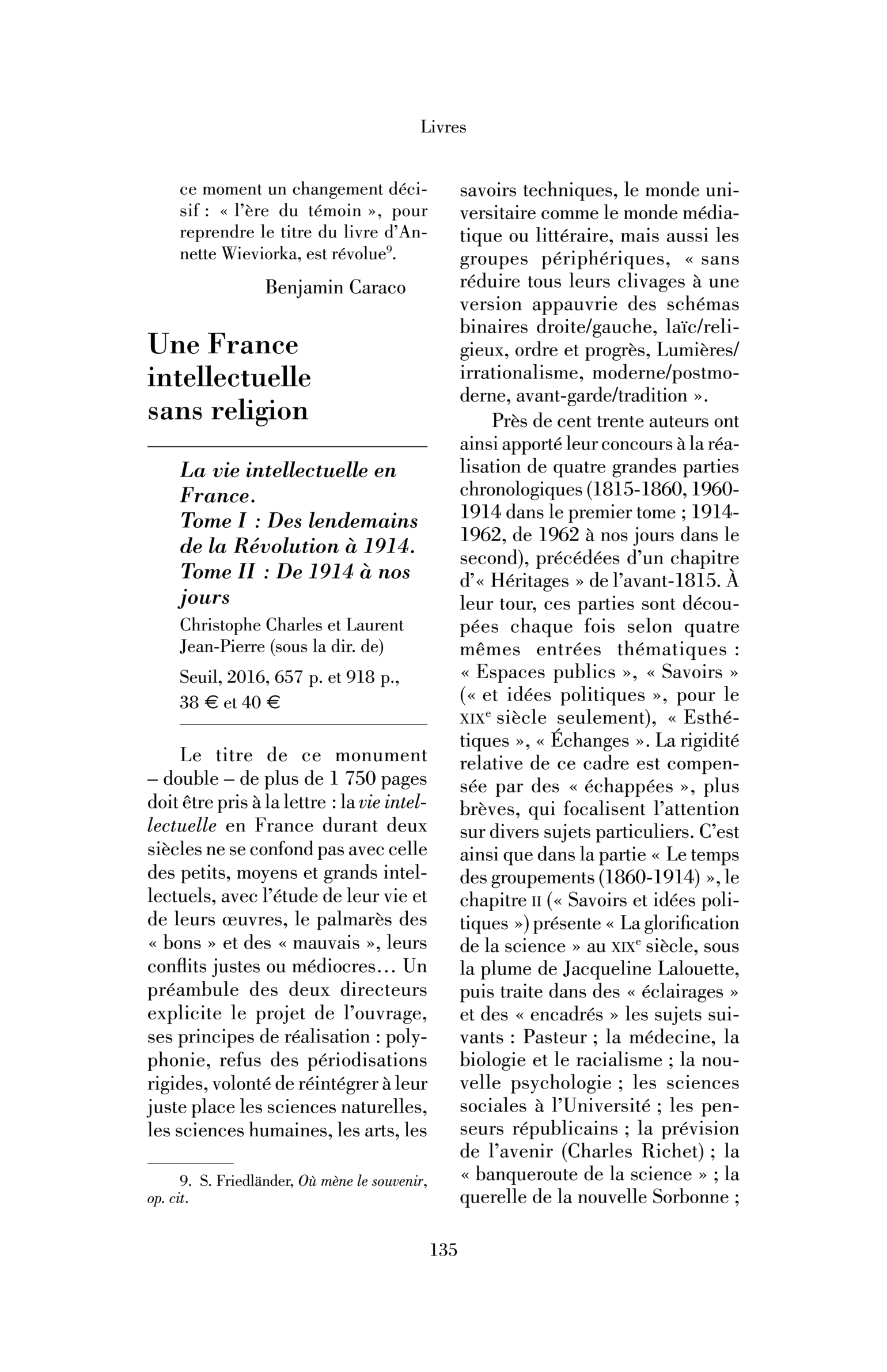 Christophe Charles et Laurent Jean-Pierre (sous la dir. de), « La Vie intellectuelle en France »