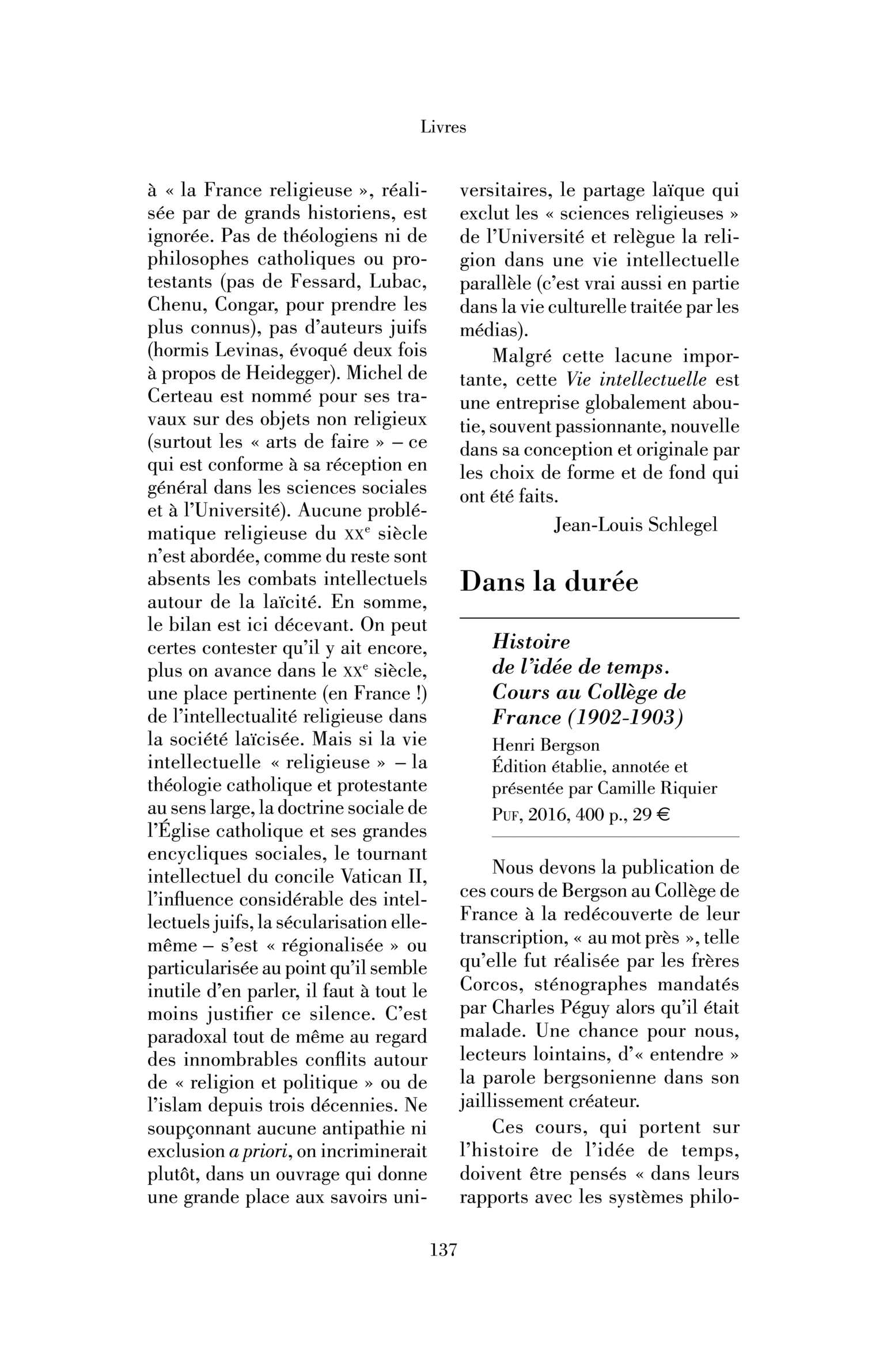 Henri Bergson, « Histoire de l’idée de temps »