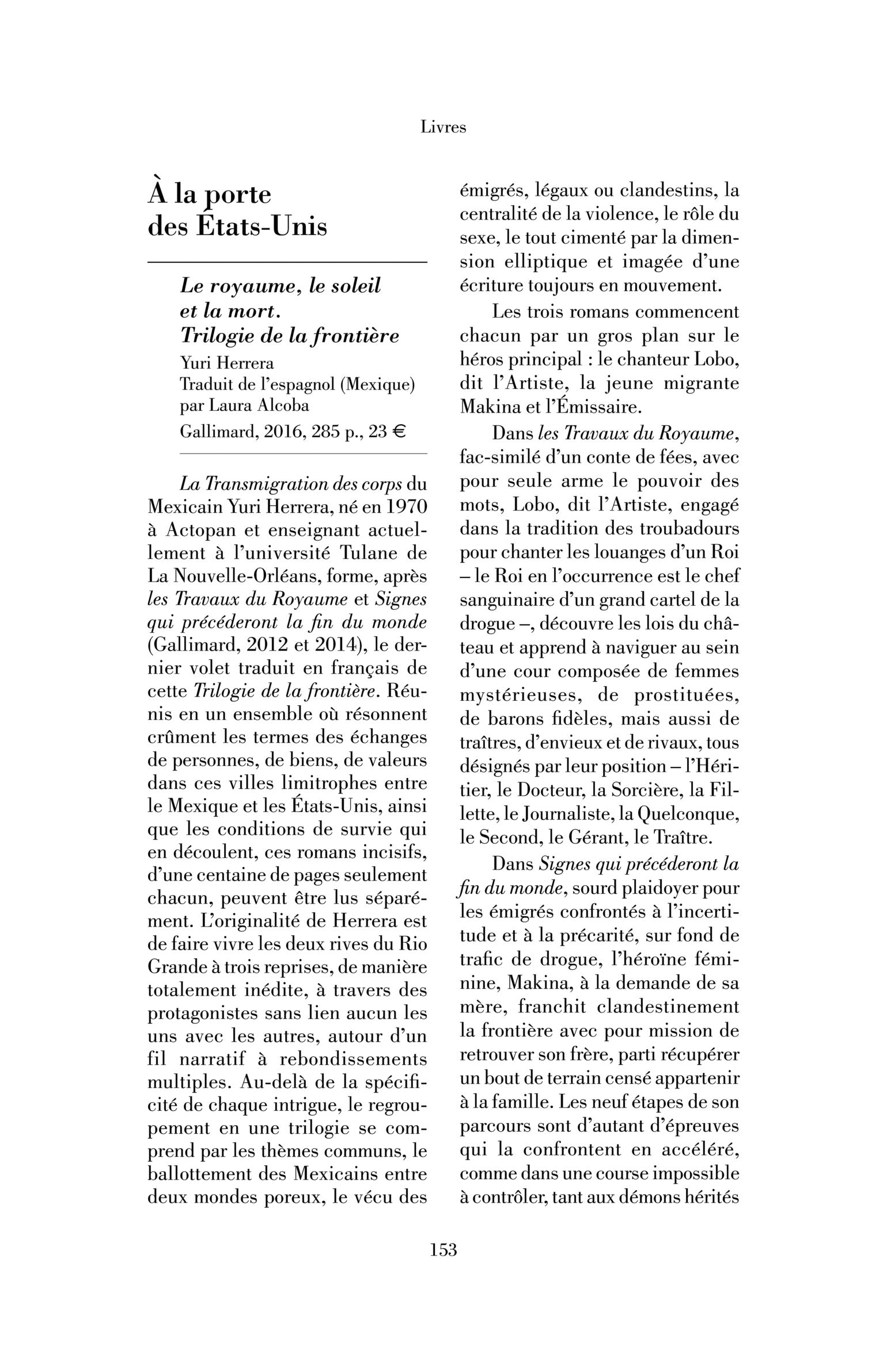 Yuri Herrera, « Le Royaume, le soleil et la mort »