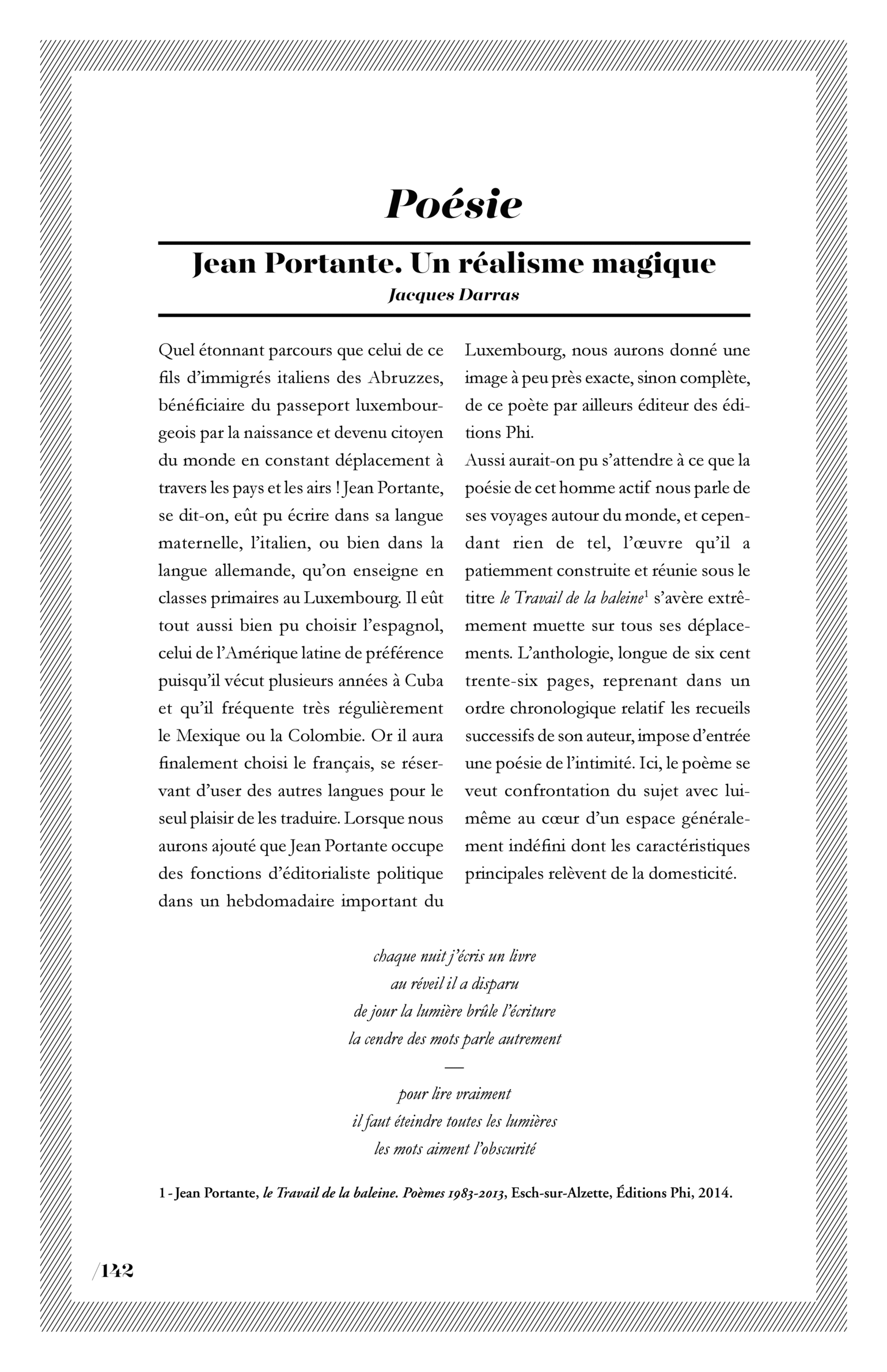 Poésie   Jean Portante. Un réalisme magique