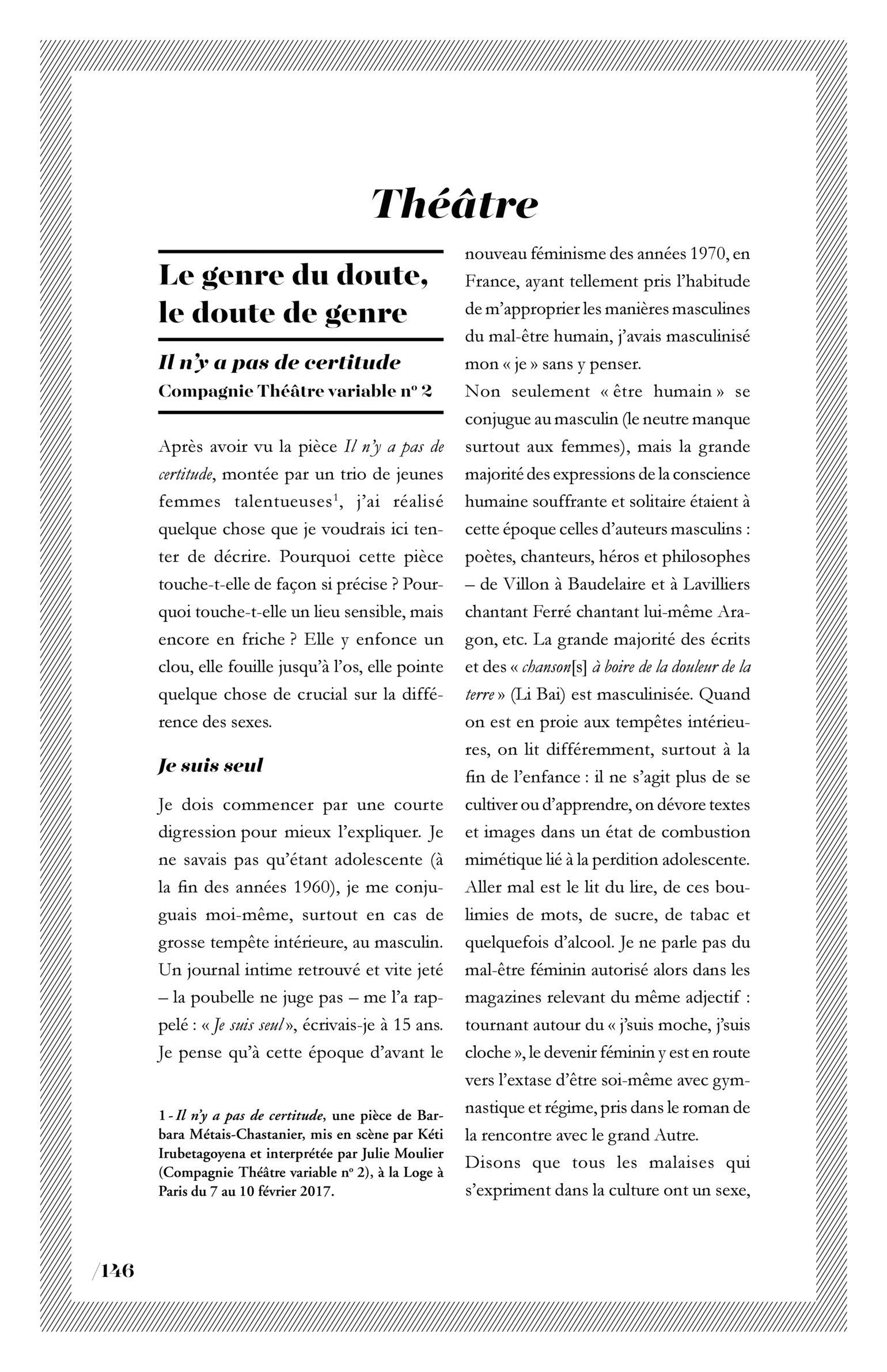 Théâtre   Le genre du doute, le doute de genre