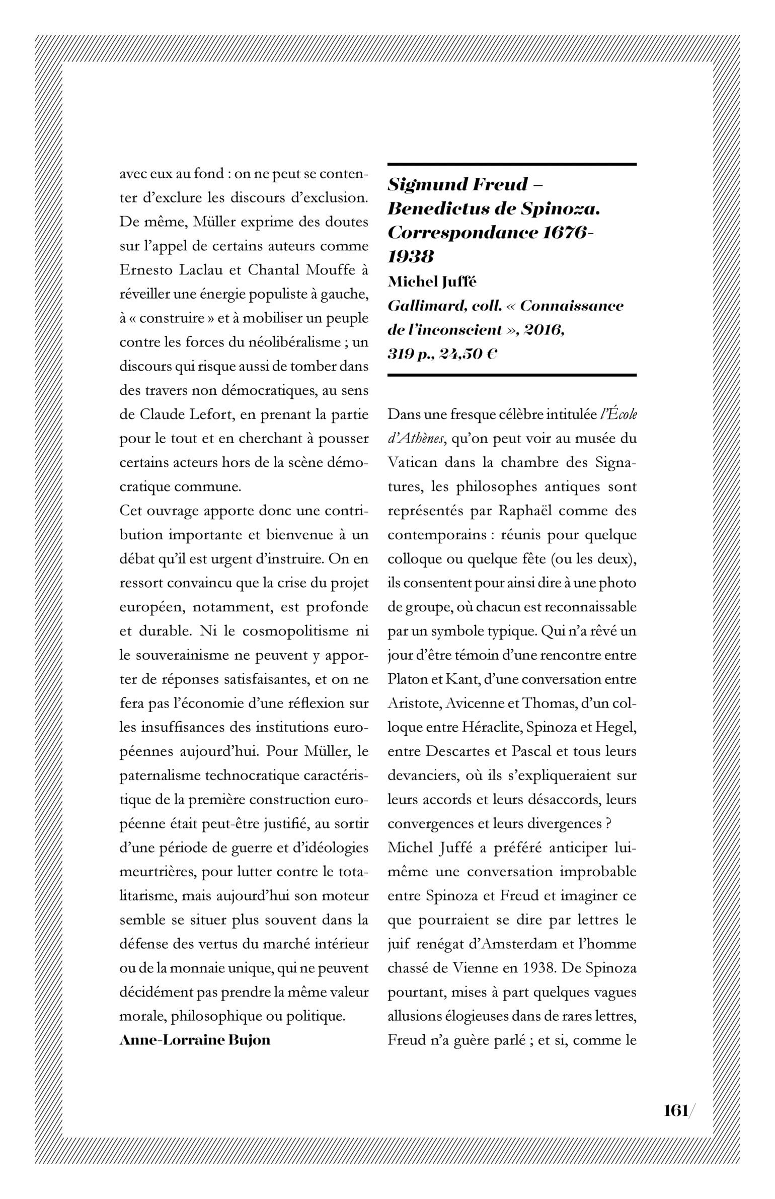 Michel Juffé, « Sigmund Freud   Benedictus de Spinoza. Correspondance 1676-1938 »
