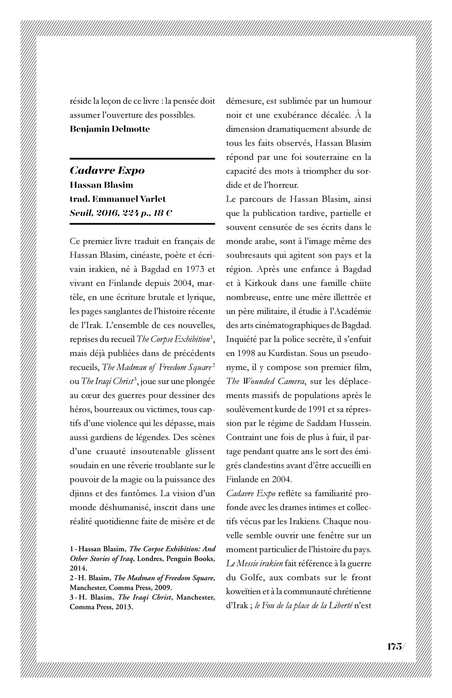 Hassan Blasim, « Cadavre Expo »