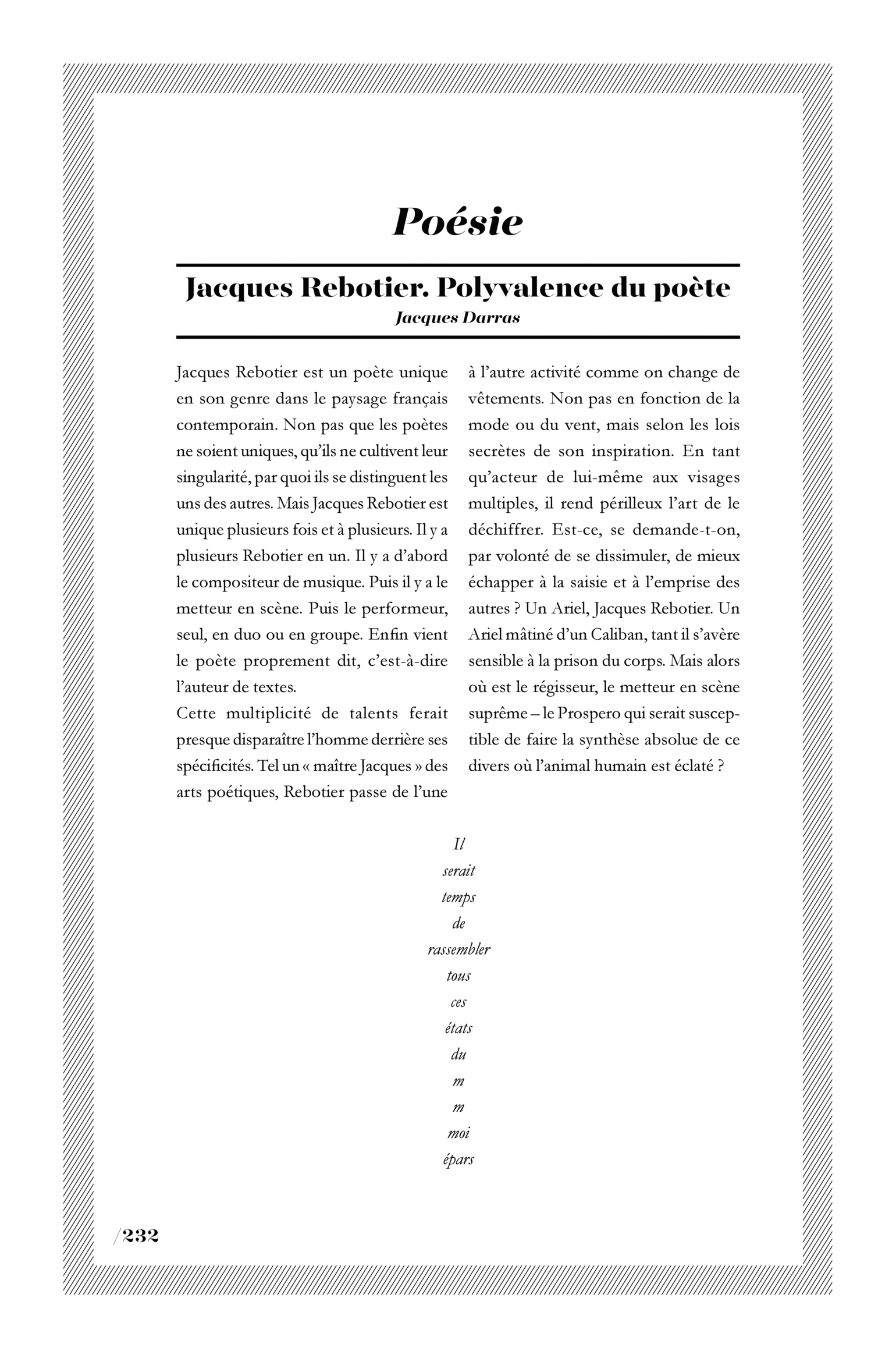 Jacques Rebotier. Polyvalence du poète
