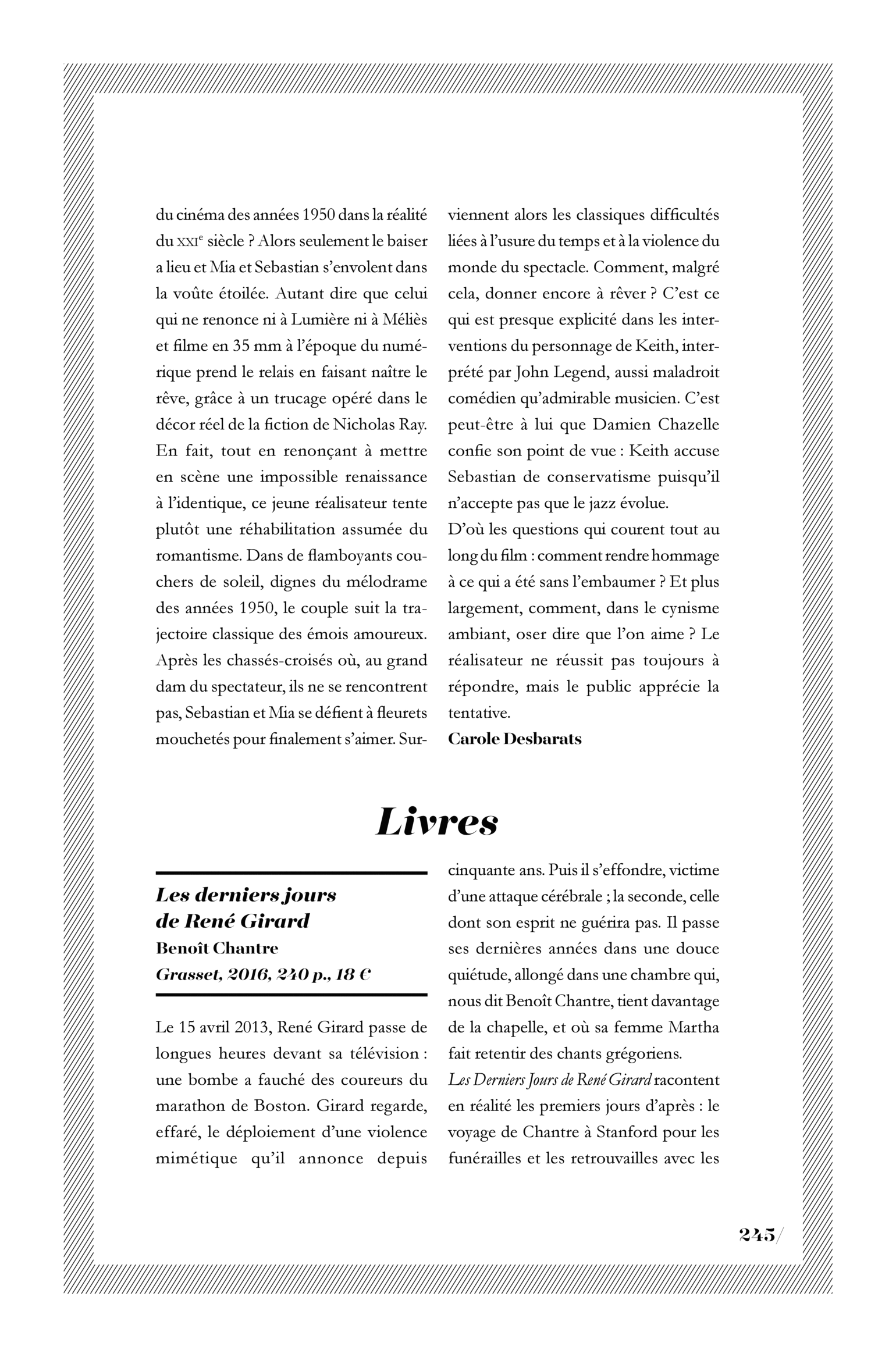Benoît Chantre, « Les derniers jours de René Girard »