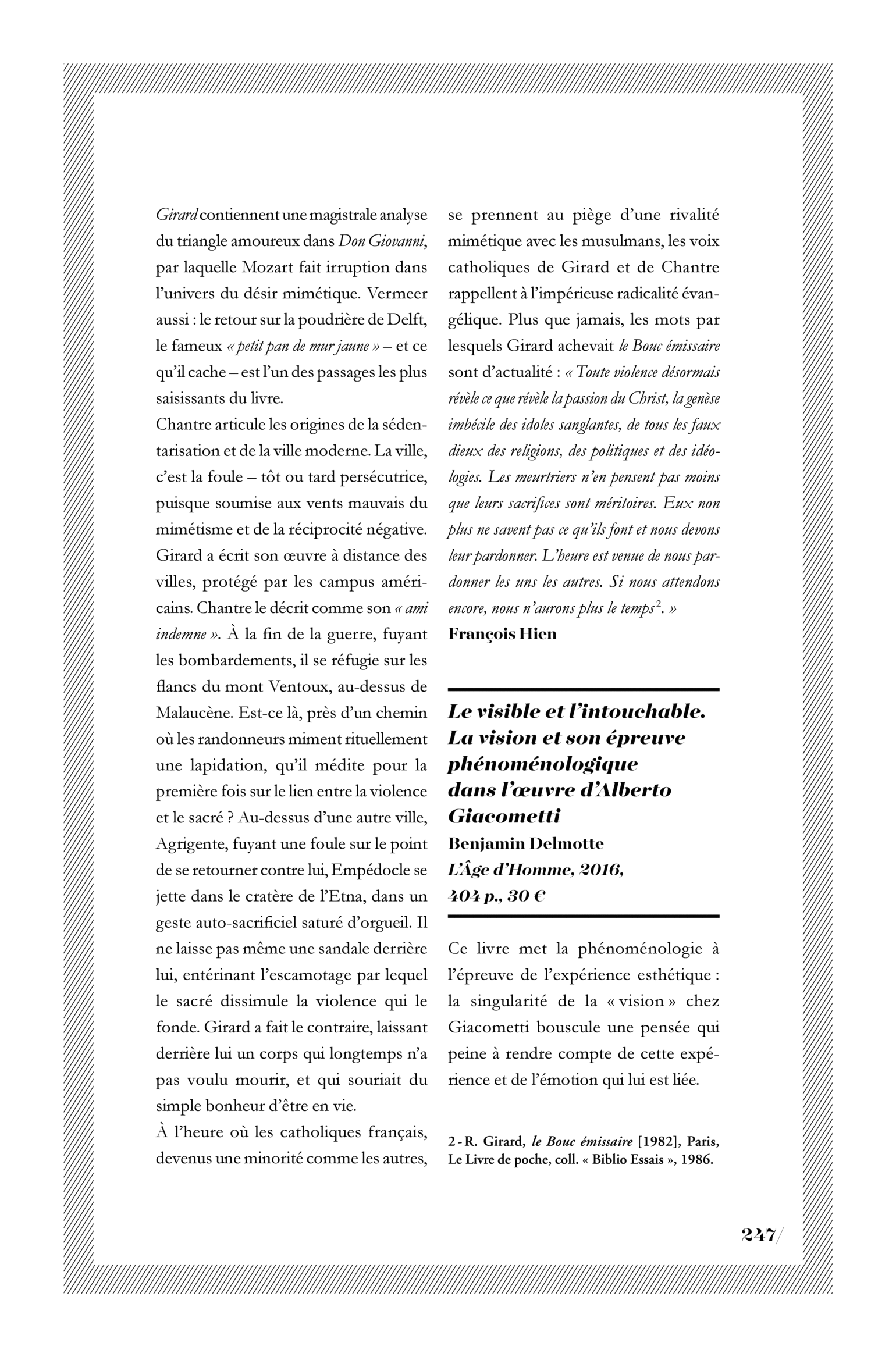 Benjamin Delmotte, « Le visible et l’intouchable. La vision et son épreuve phénoménologique dans l’œuvre d’Alberto Giacometti »