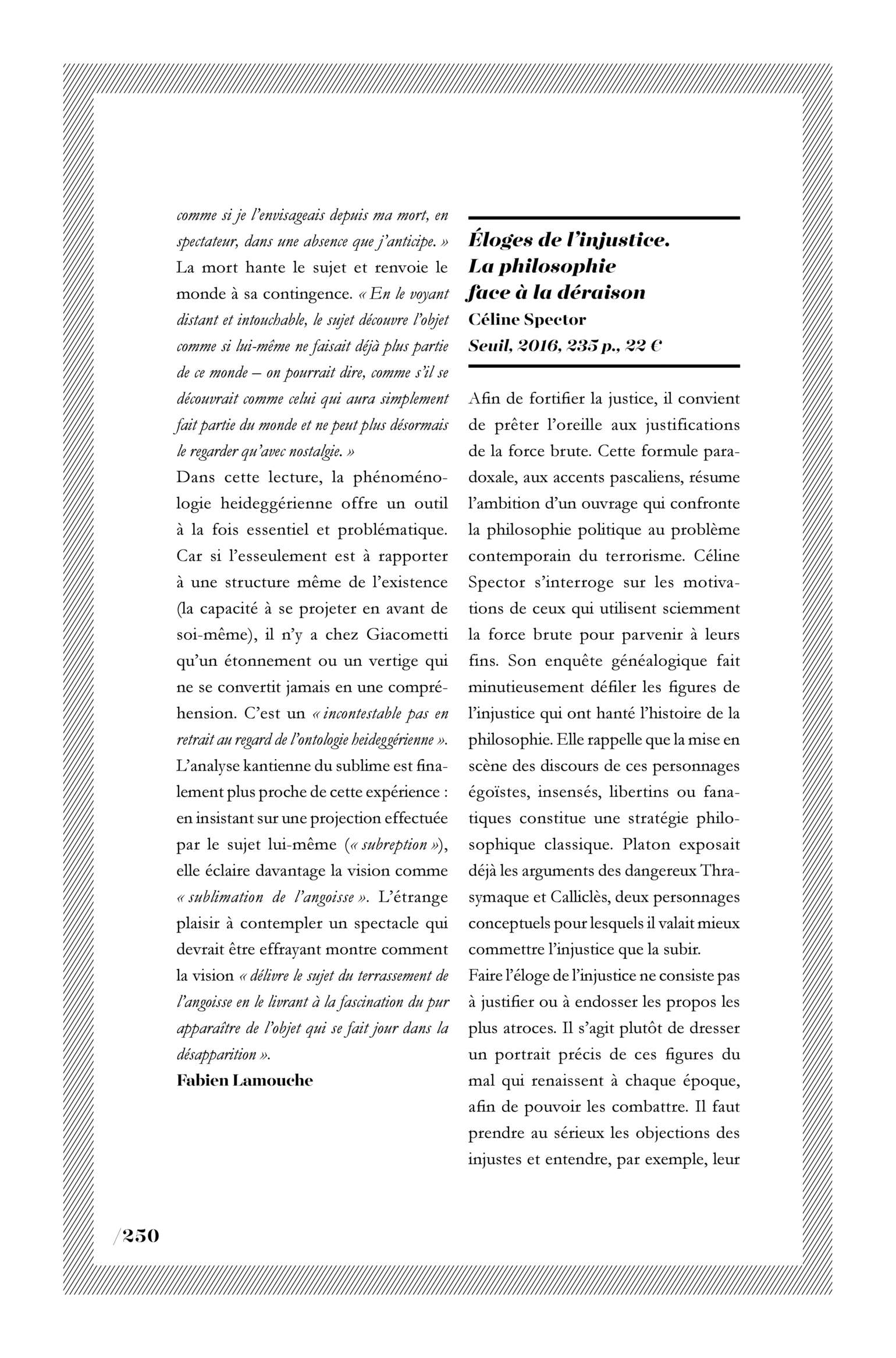 Céline Spector, « Éloges de l’injustice. La philosophie face à la déraison »