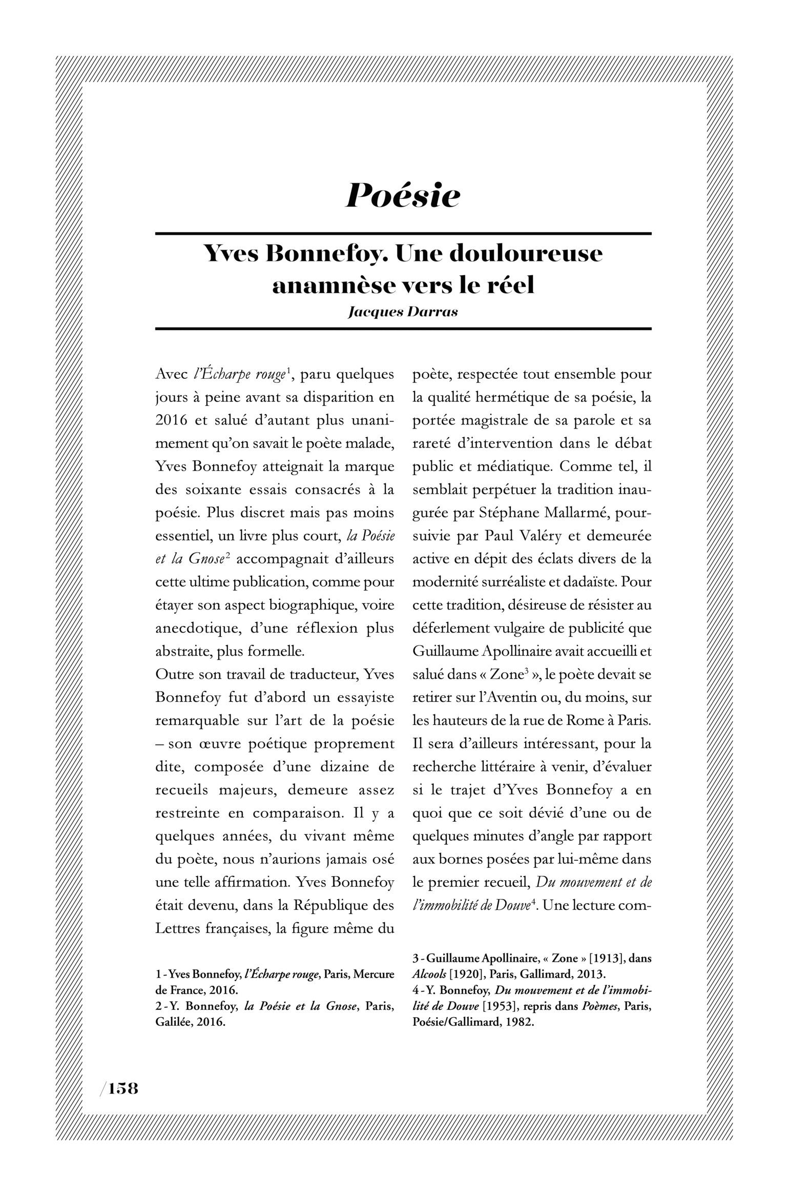 Yves Bonnefoy. Une douloureuse anamnèse vers le réel