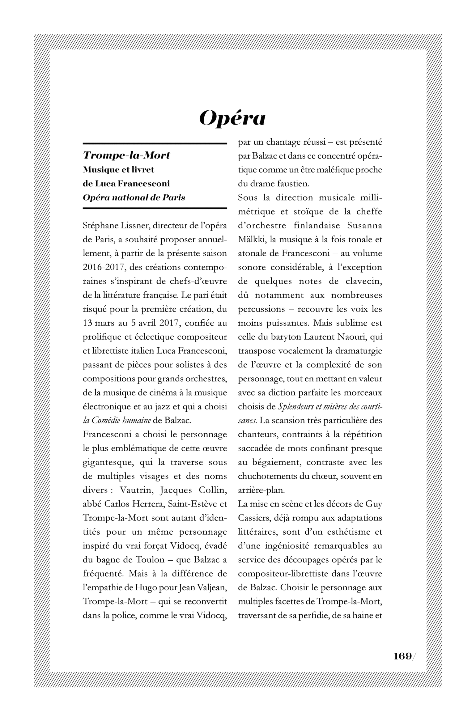Opéra / Trompe-la-Mort de Francesconi