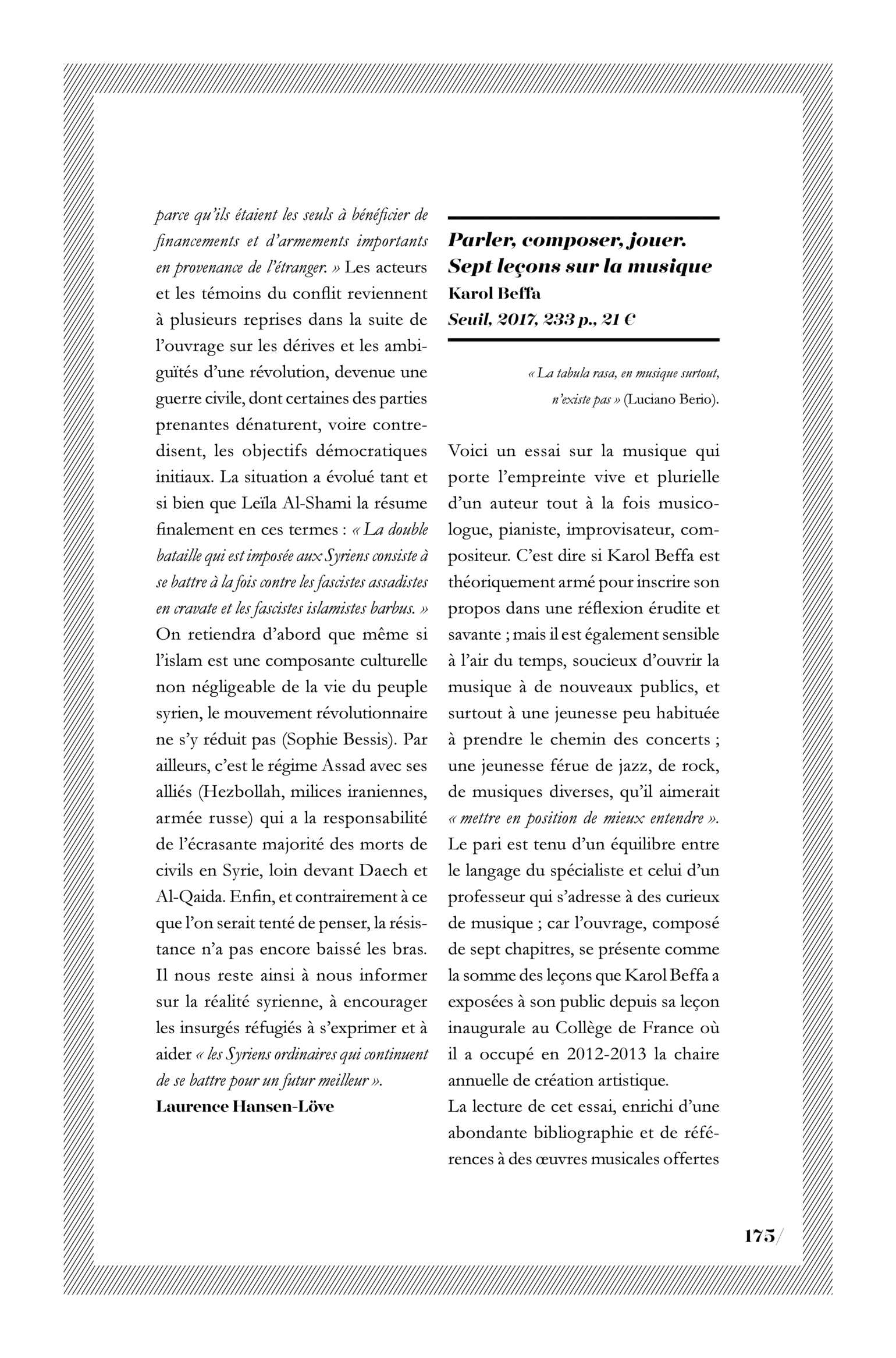 Karol Beffa, « Parler, composer, jouer. Sept leçons sur la musique »