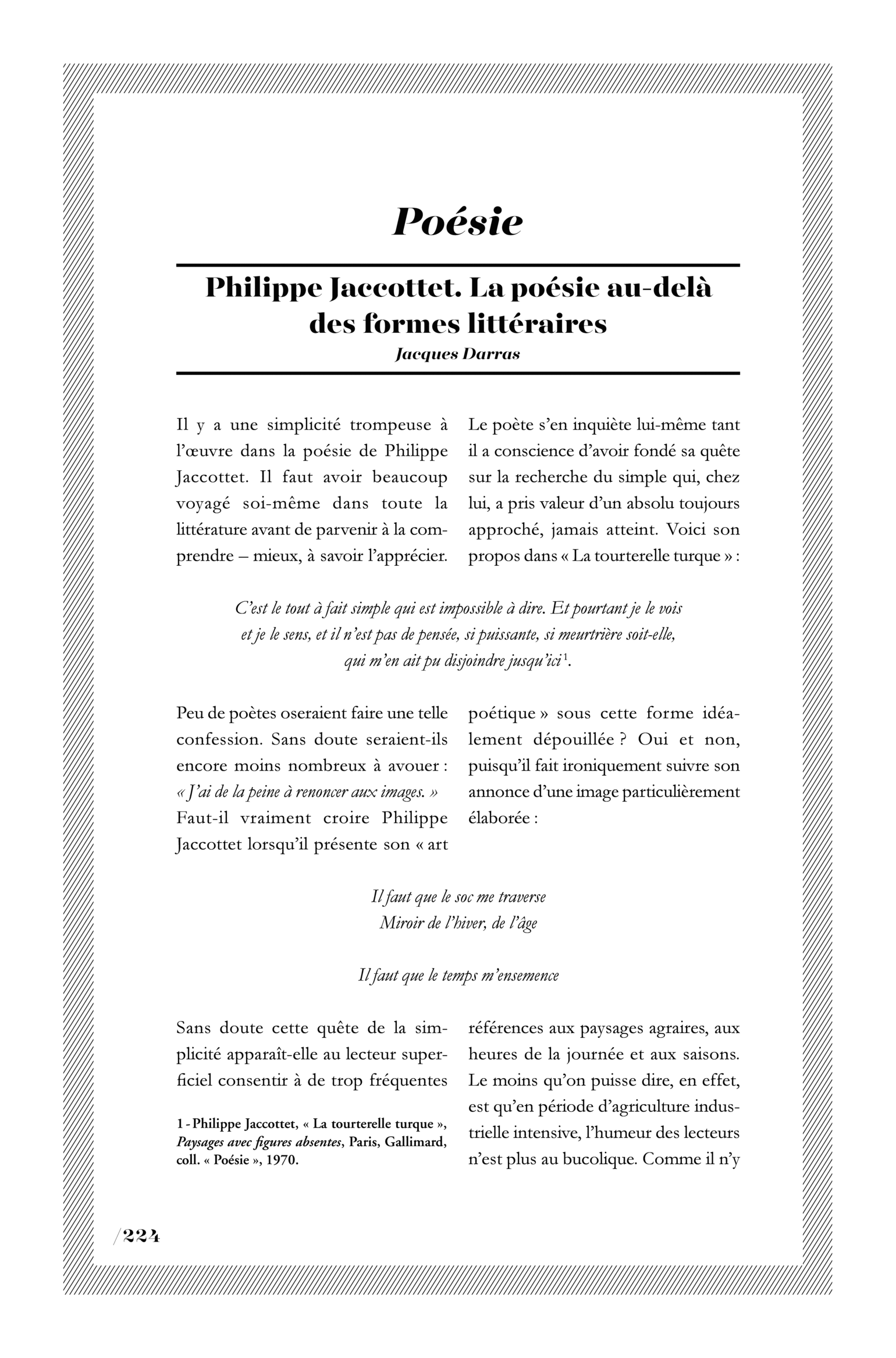 Philippe Jaccottet. La poésie au-delà des formes littéraires