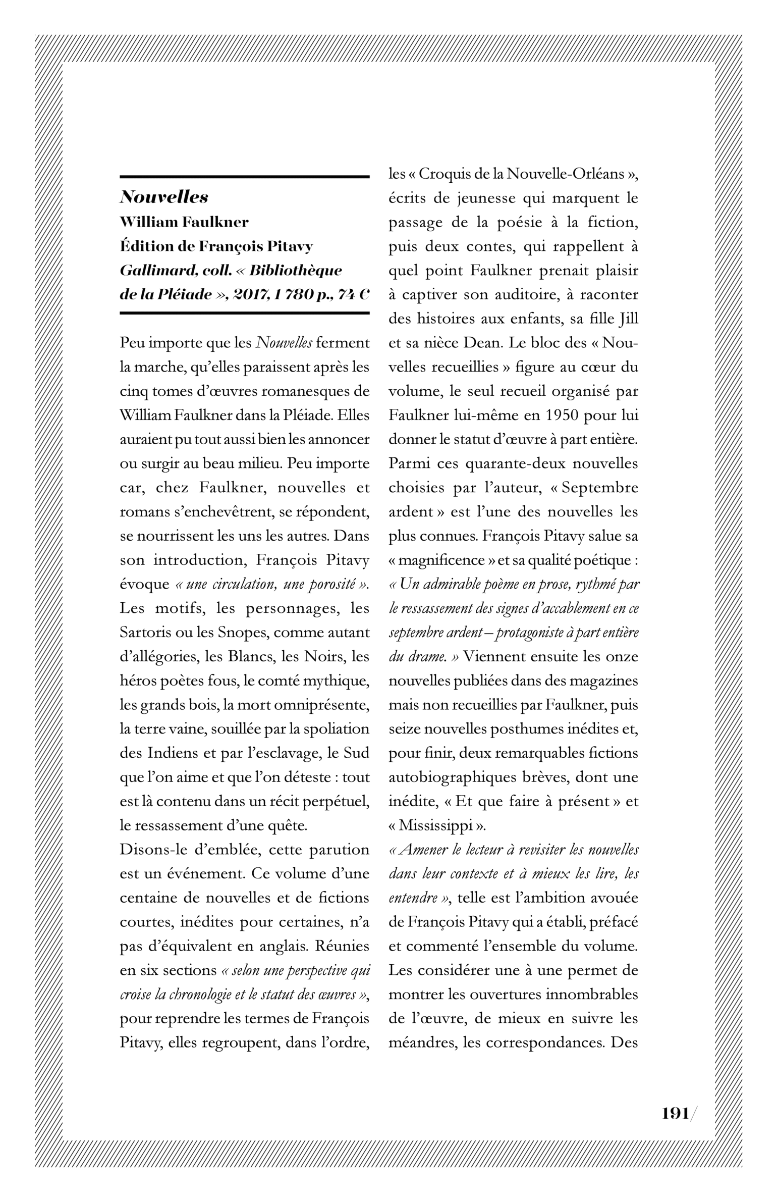 William Faulkner, « Nouvelles »