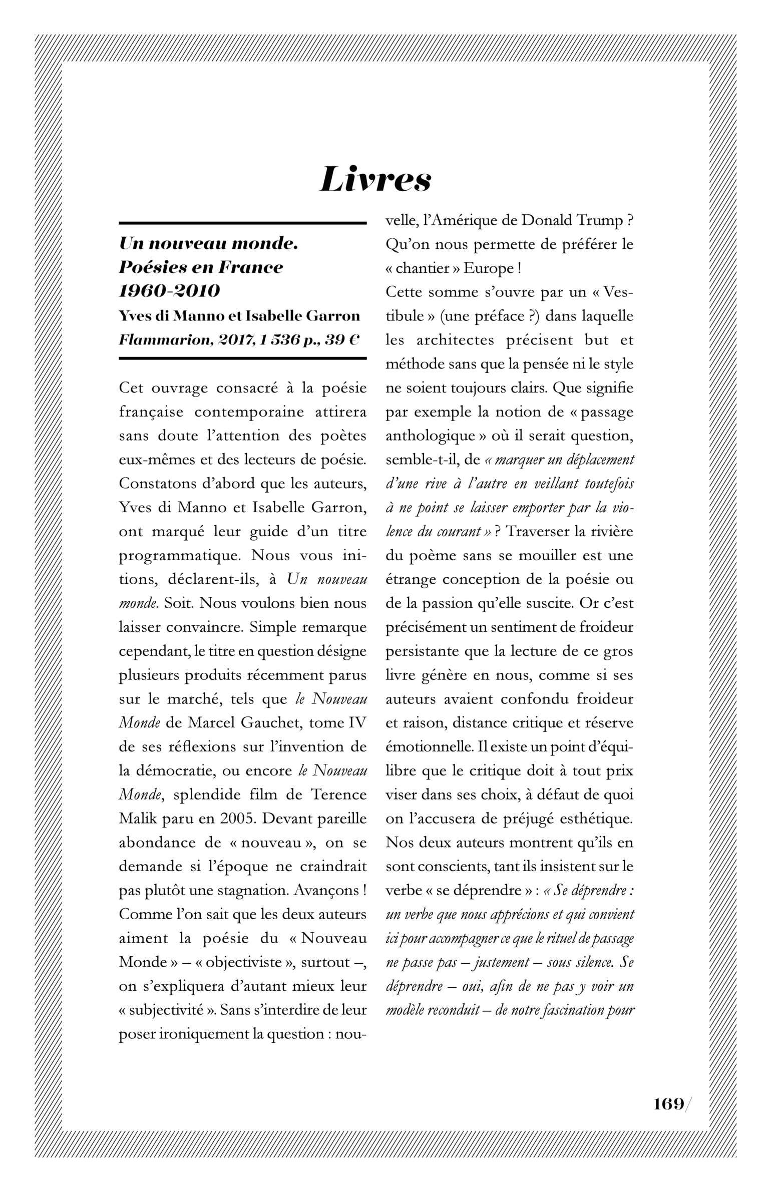 Yves di Manno et Isabelle Garron, « Un nouveau monde. Poésies en France 1960-2010 »