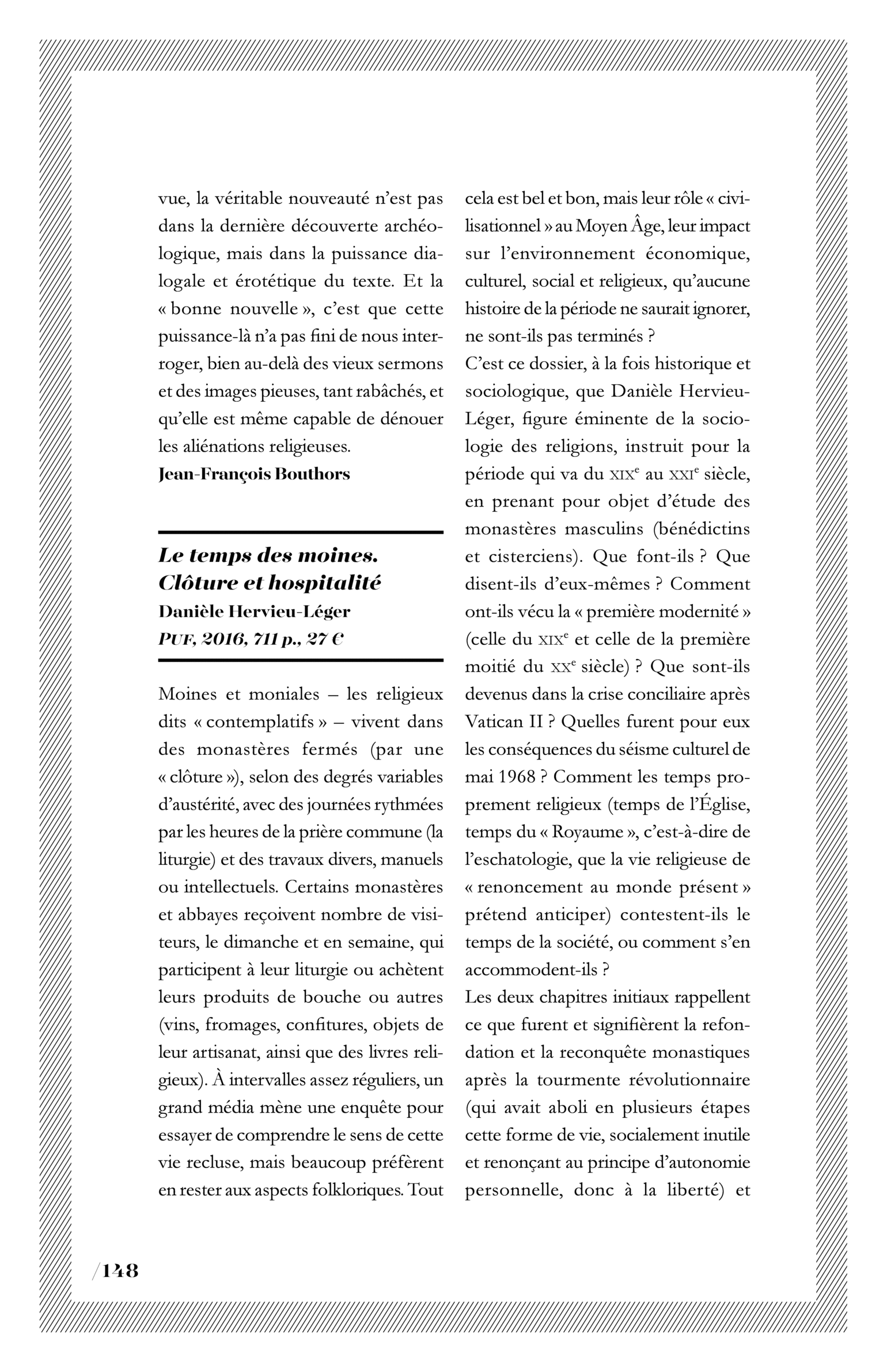 Danièle Hervieu-Léger, « Le temps des moines. Clôture et hospitalité »
