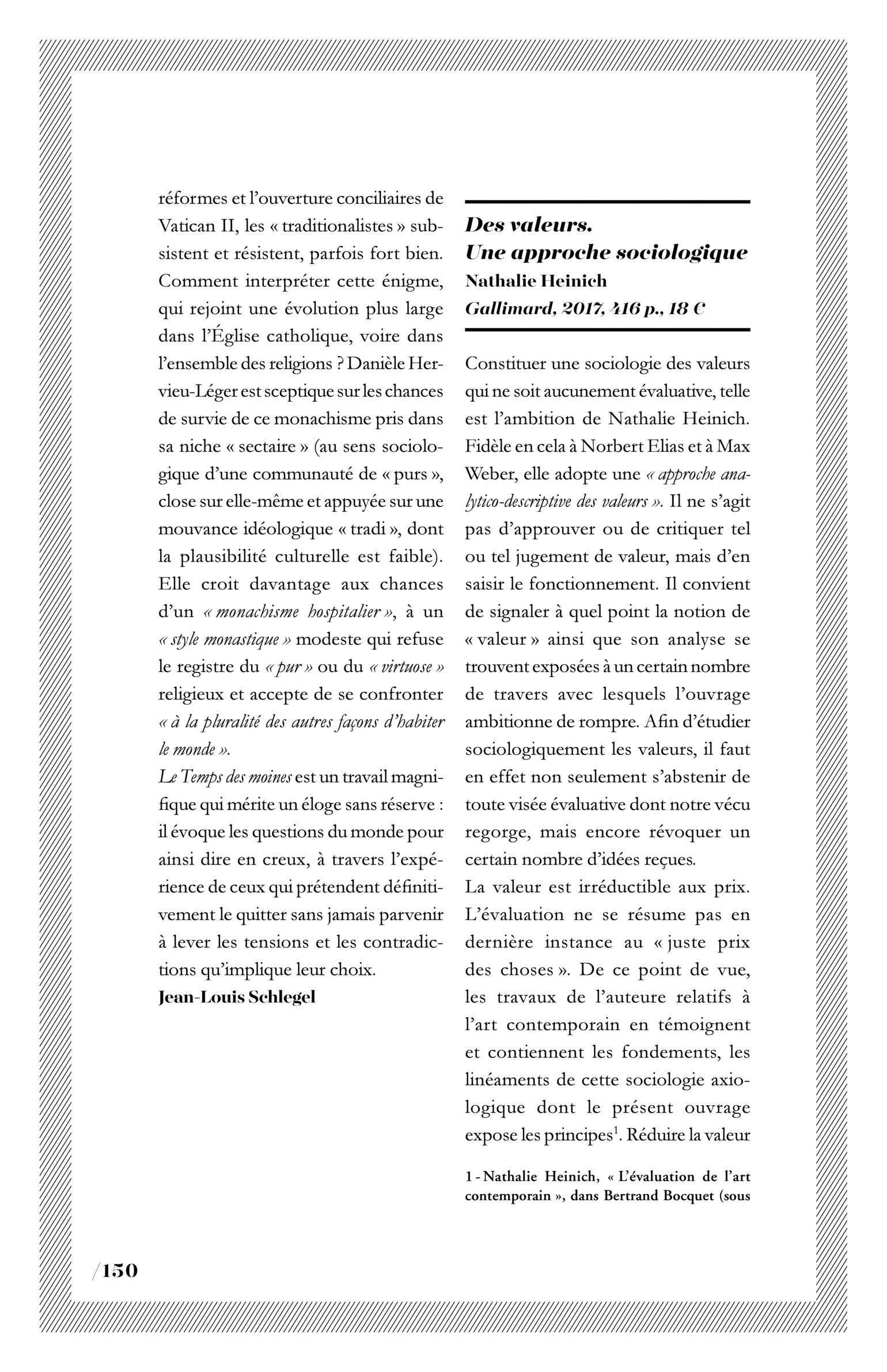 Nathalie Heinich, « Des valeurs. Une approche sociologique »