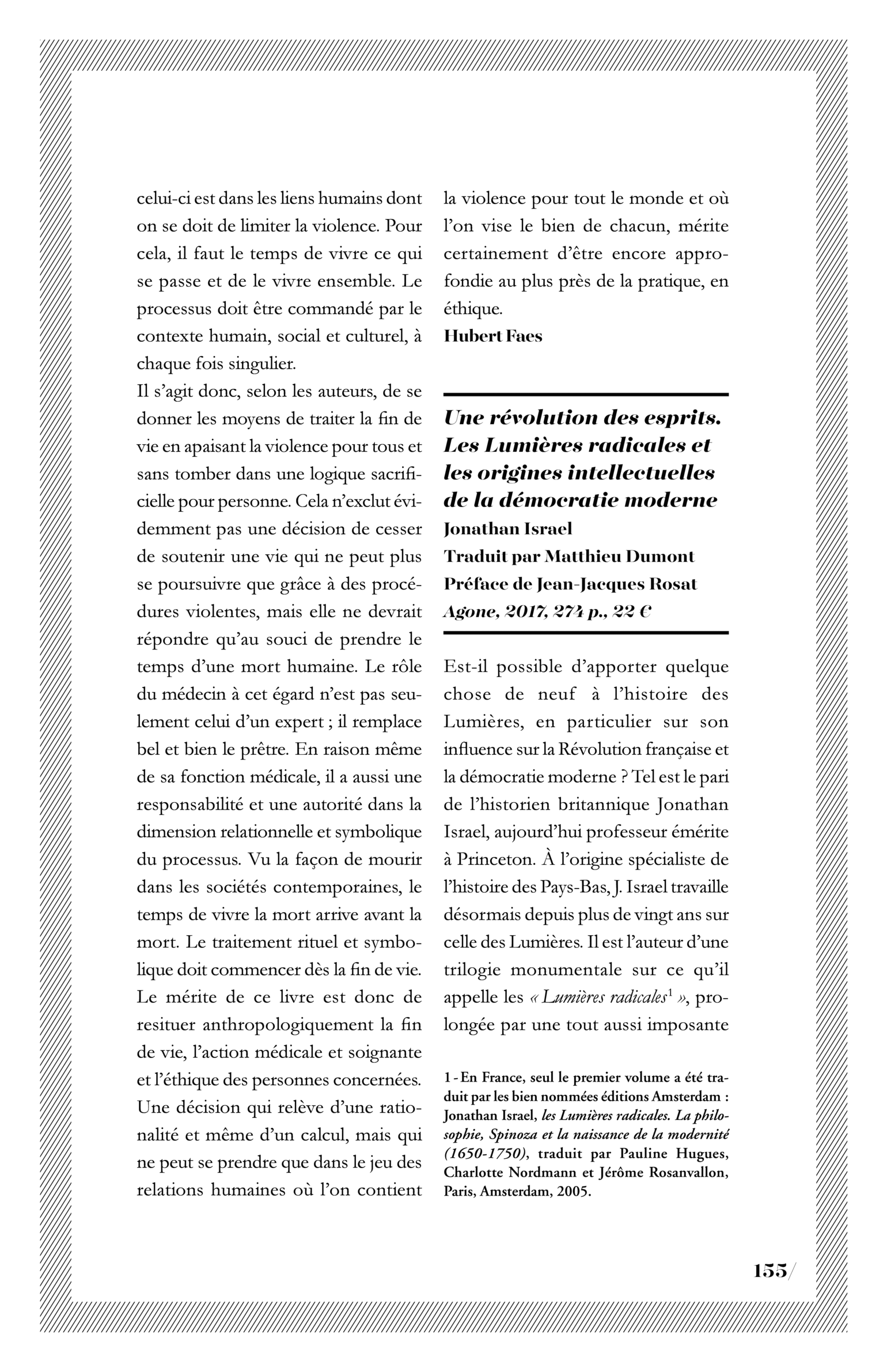Jonathan Israel, « Une révolution des esprits. Les Lumières radicales et les origines intellectuelles de la démocratie moderne »