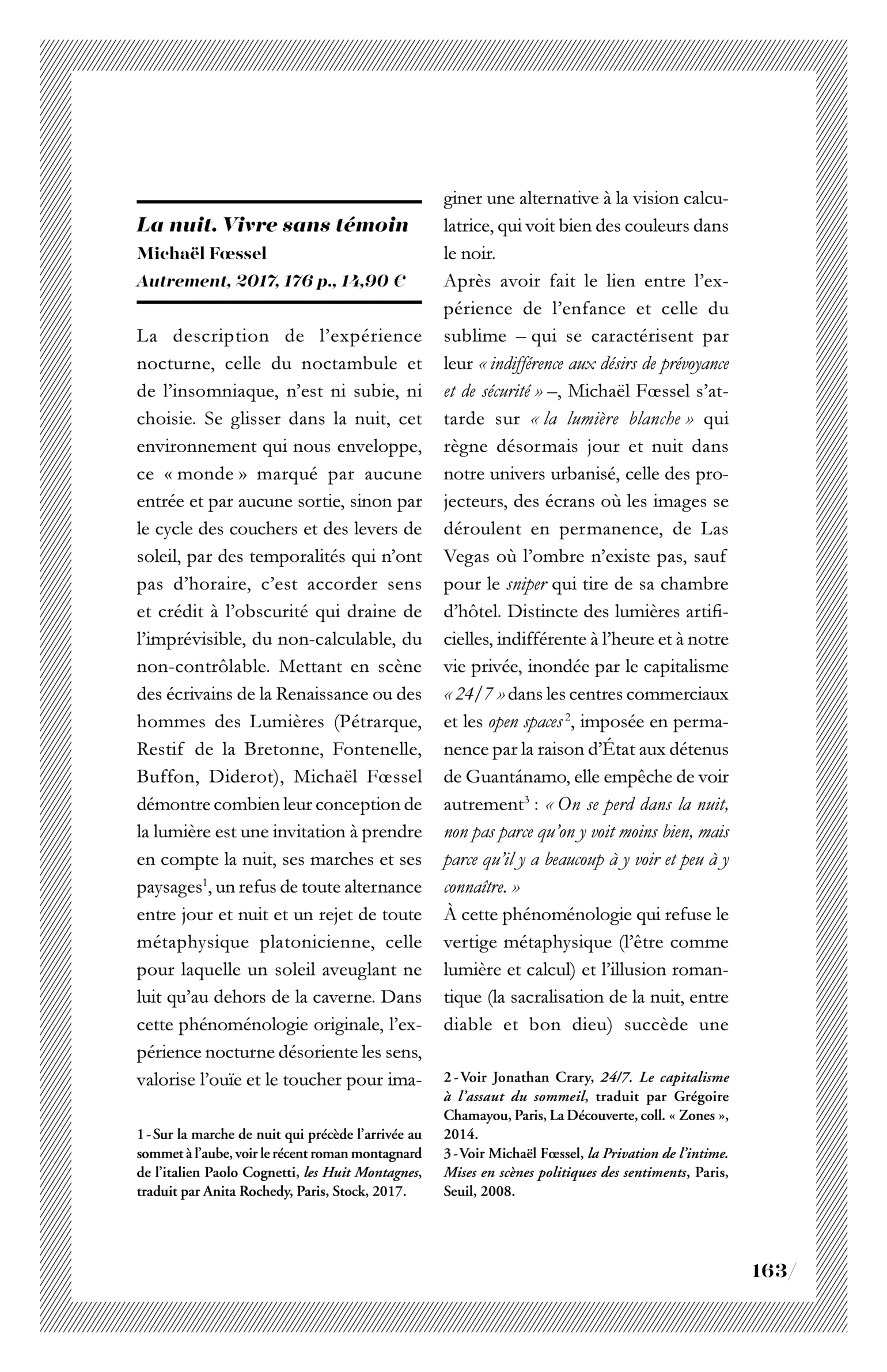 Michaël Fœssel, « La nuit. Vivre sans témoin »