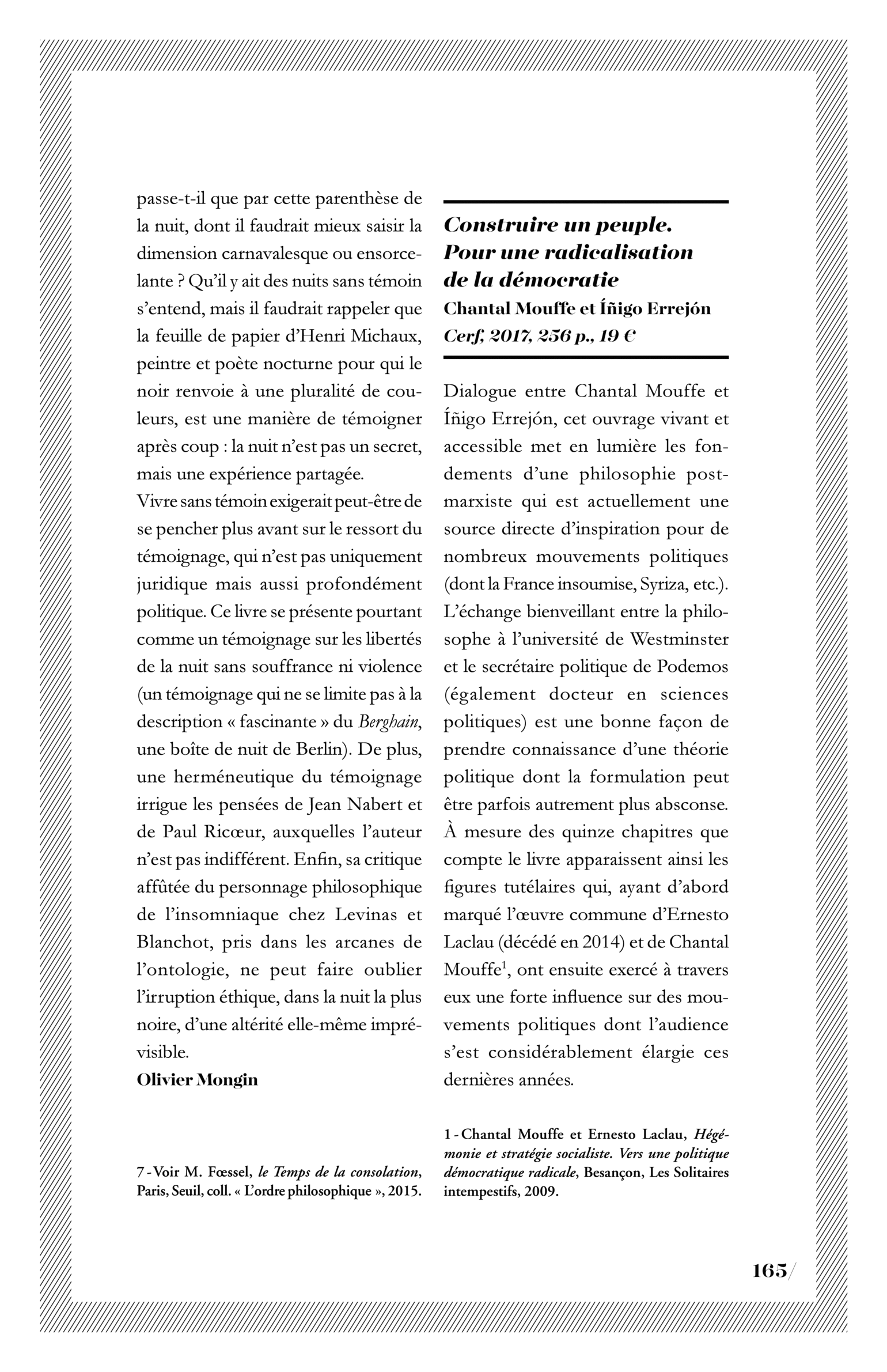 Chantal Mouffe et Íñigo Errejón, « Construire un peuple. Pour une radicalisation de la démocratie »