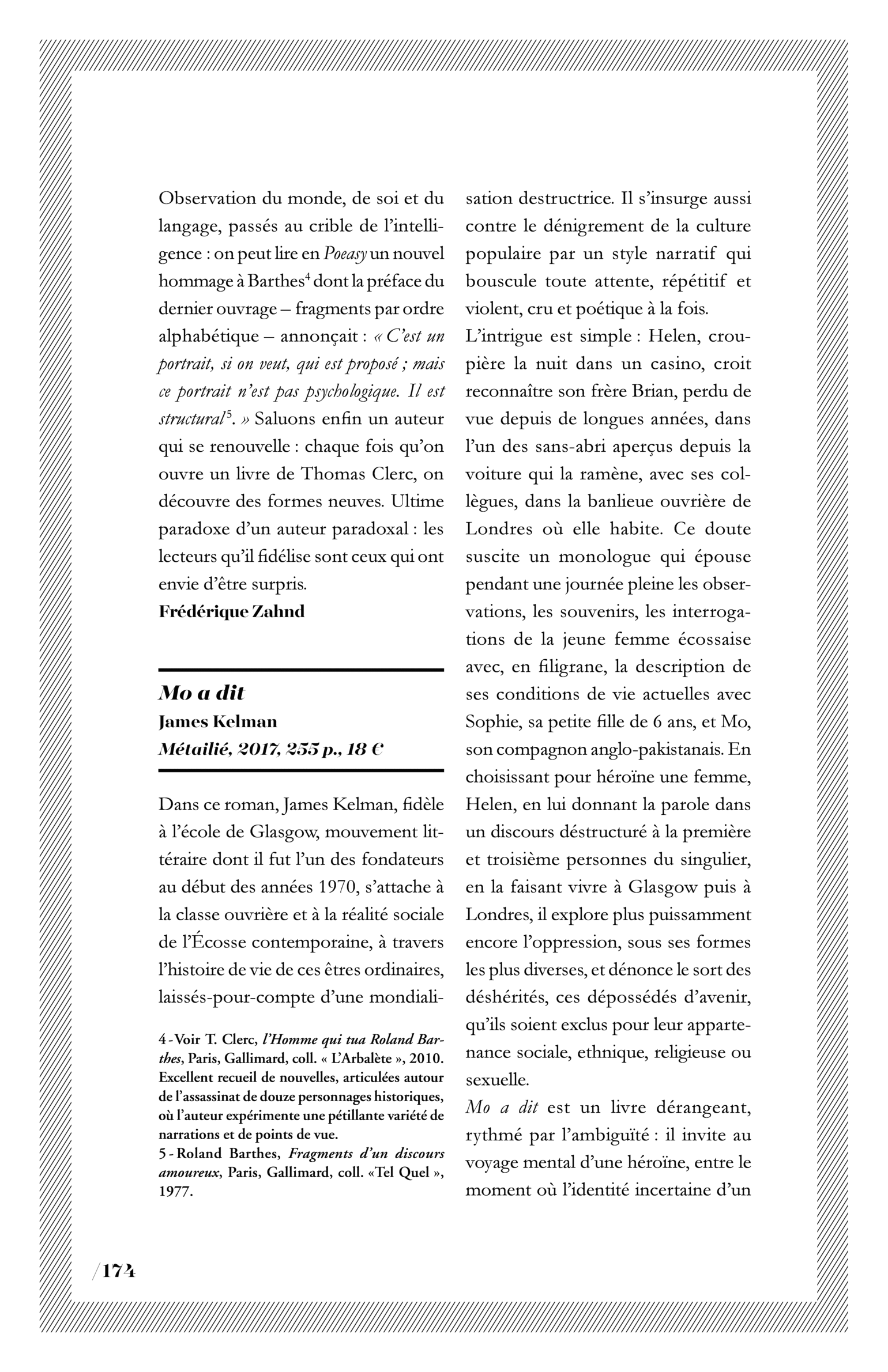 James Kelman, « Mo a dit »