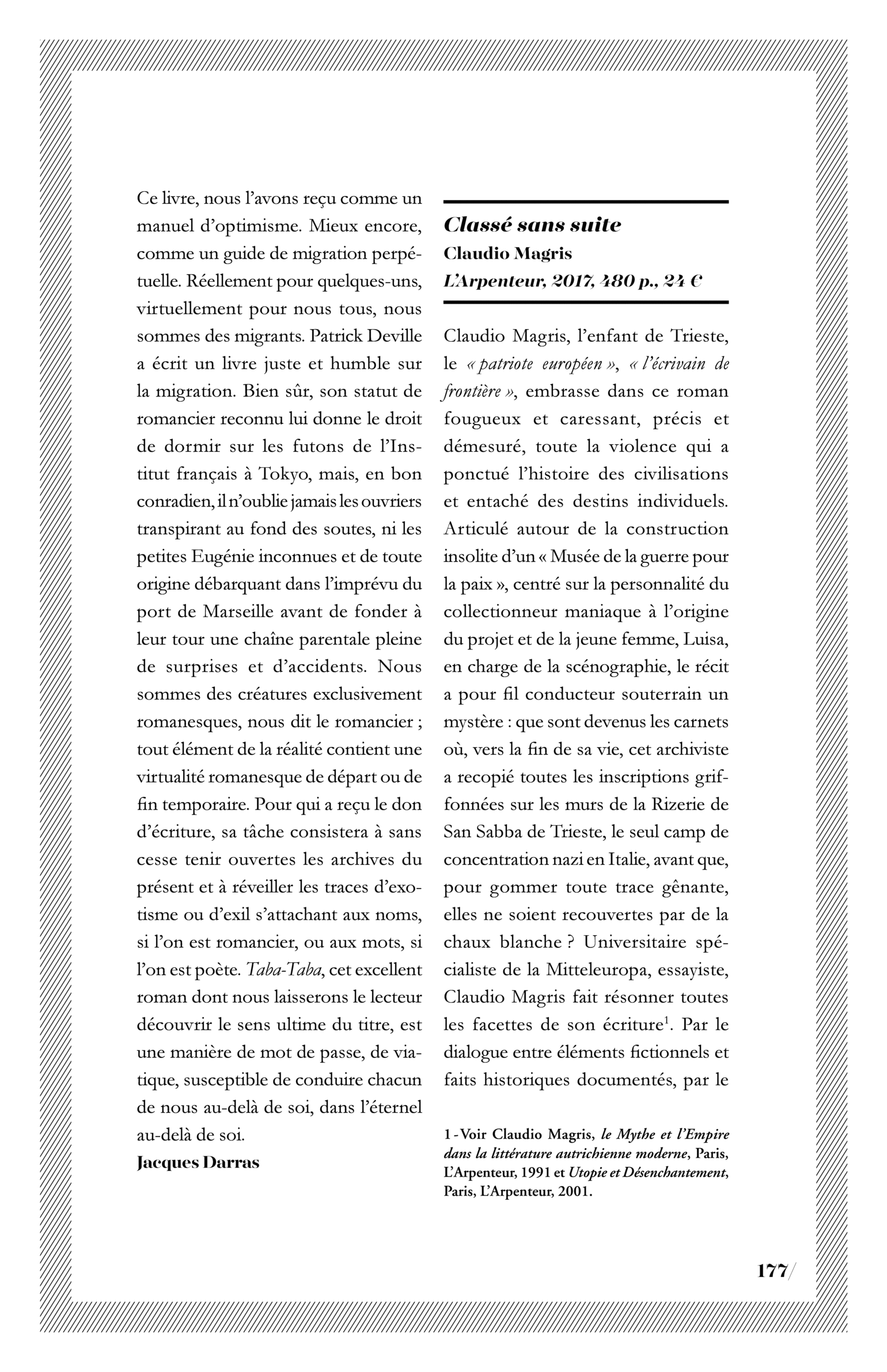 Claudio Magris, « Classé sans suite »