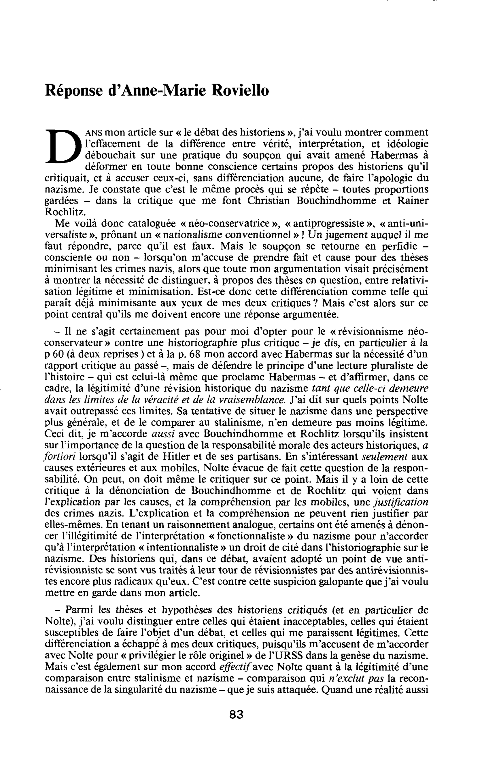 Réponse à Ch.Bouchindhomme et R.Rochlitz