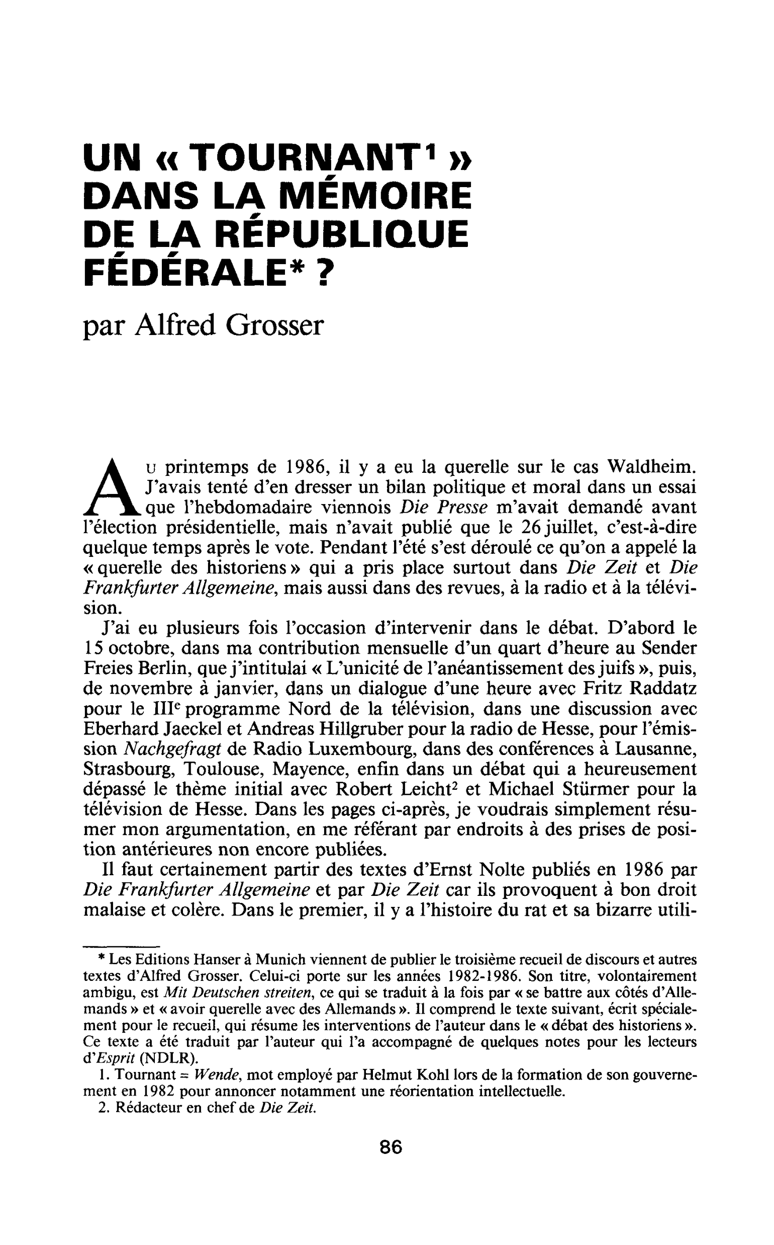 Un « tournant » dans la mémoire de la République Fédérale ?