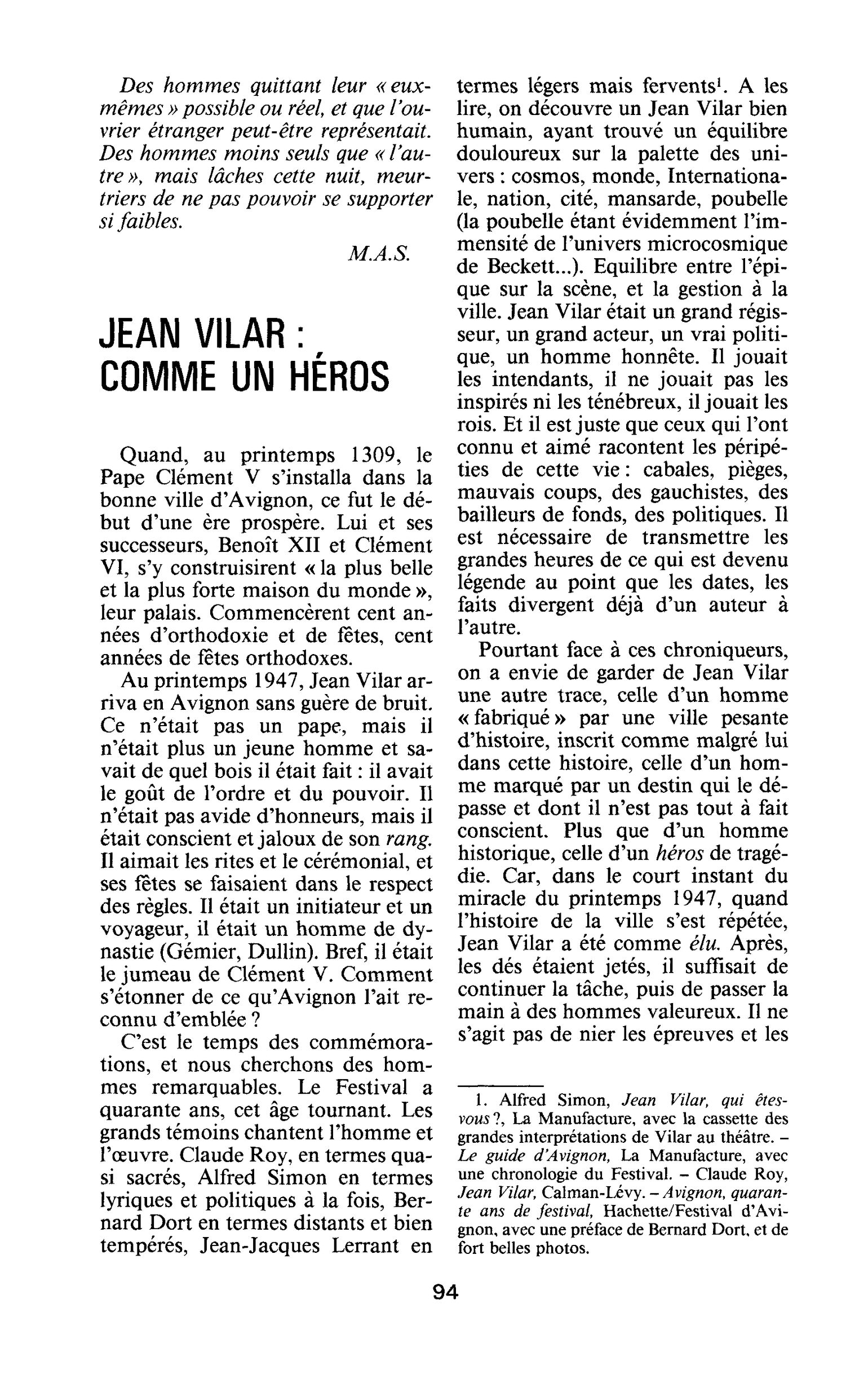 Jean Vilar : comme un héros