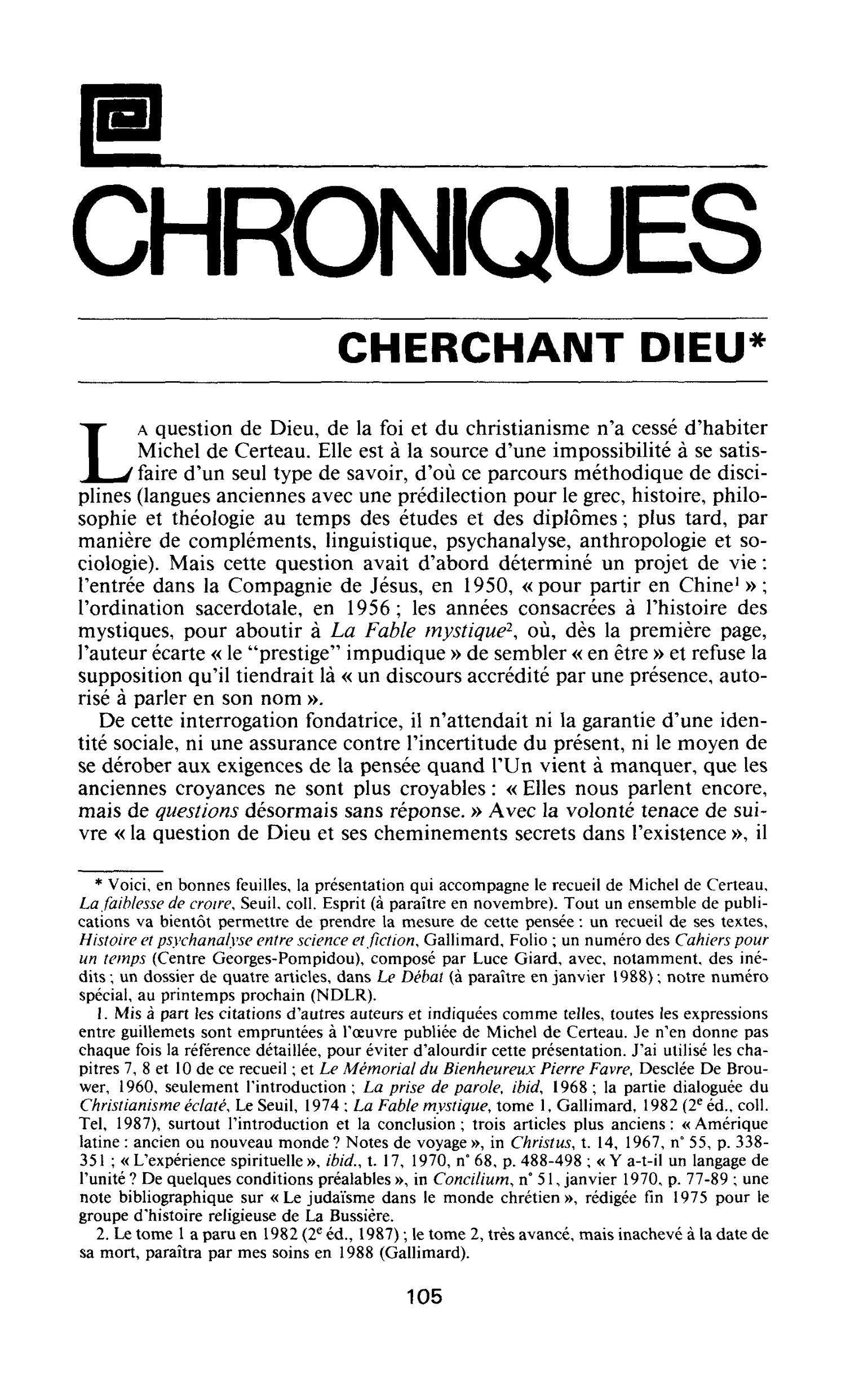 Cherchant Dieu
