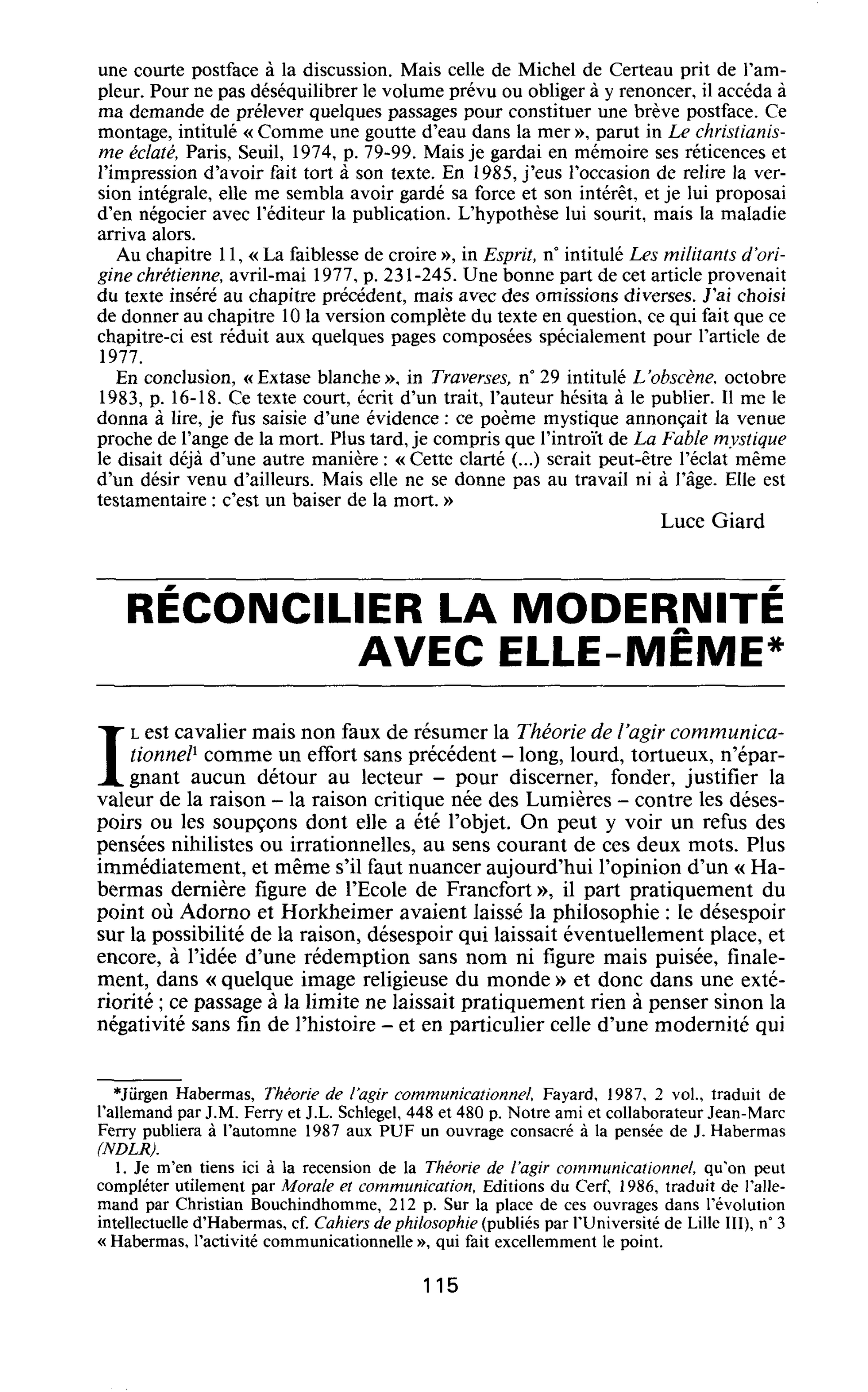 Réconcilier la modernité avec elle-même