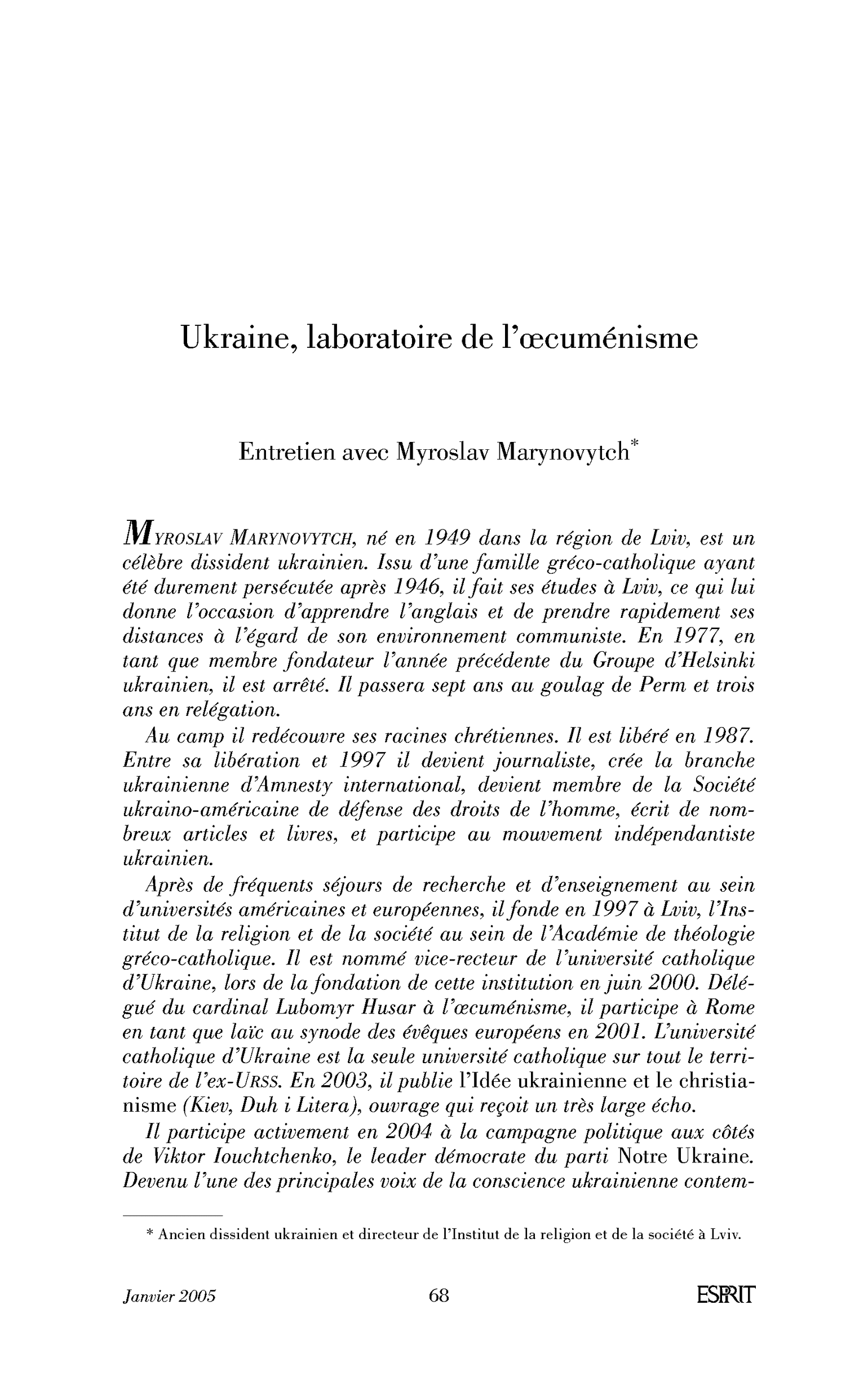 Ukraine, laboratoire de l’œcuménisme. (Entretien)