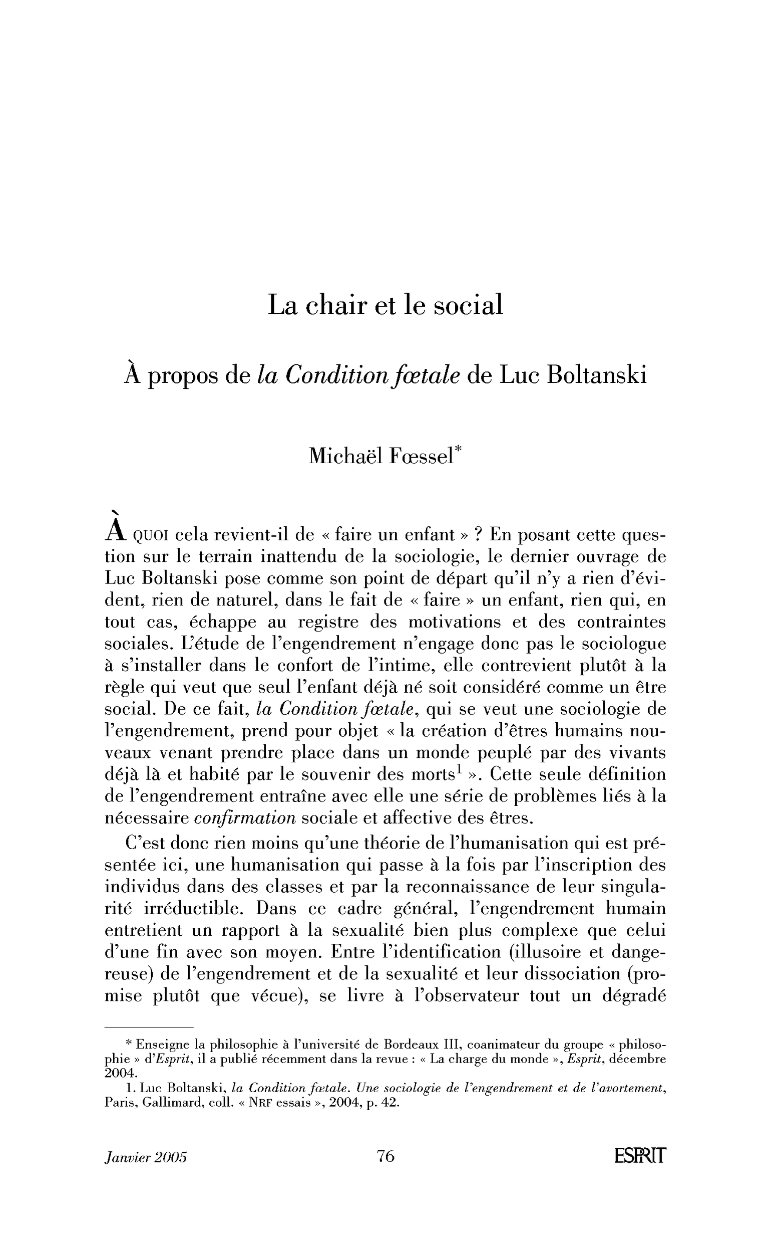 La chair et le social. À propos de la Condition fœtale de Luc Boltanski
