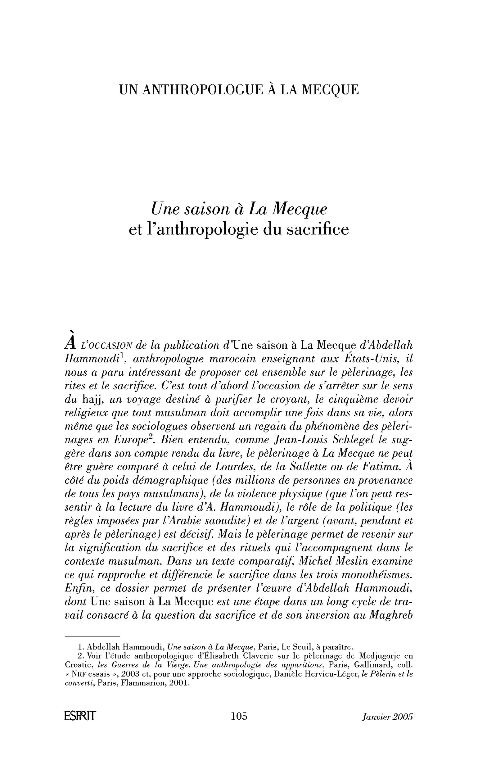 Introduction. Une saison à La Mecque et l’anthropologie du sacrifice