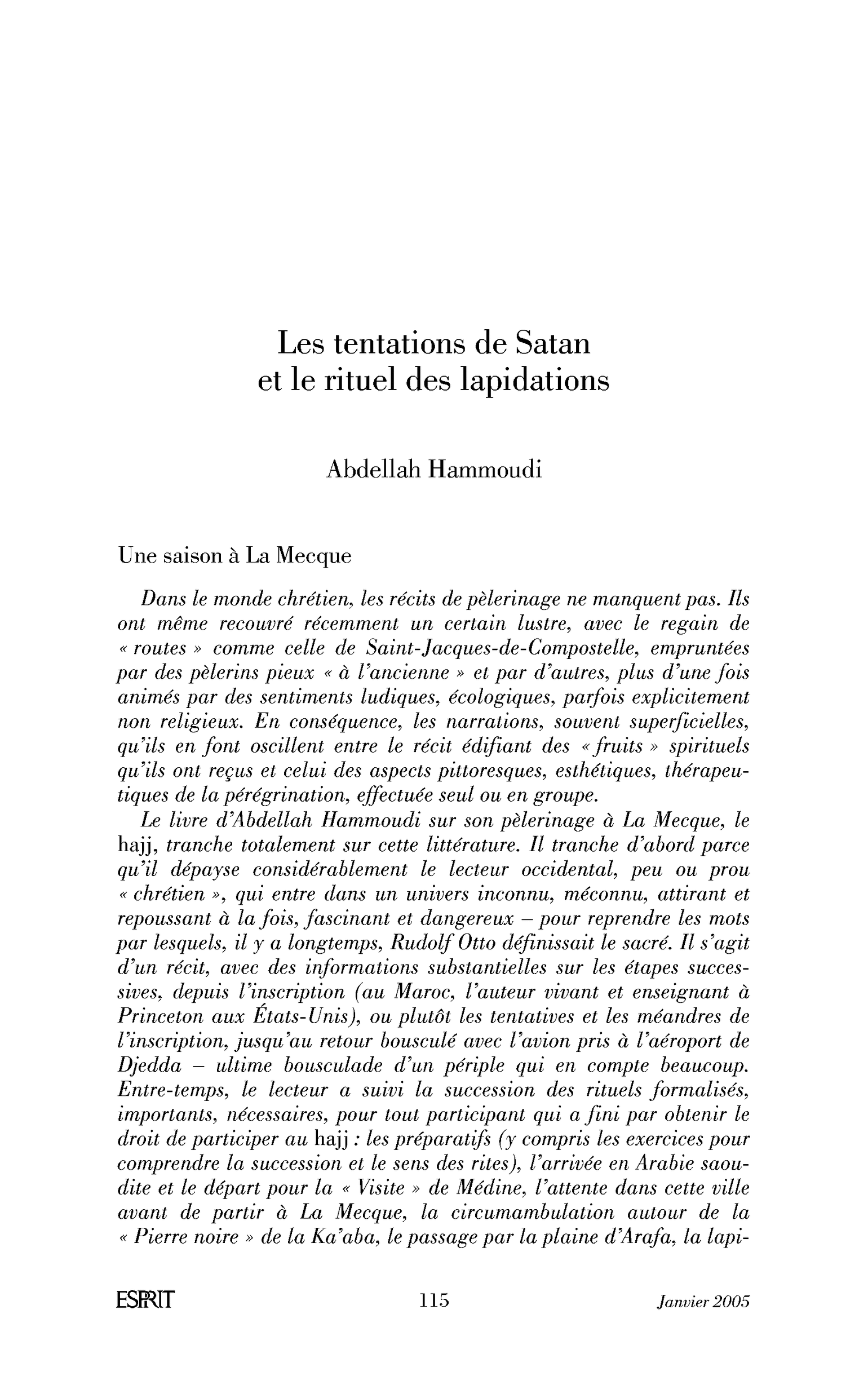 Les tentations de Satan et le rituel des lapidations