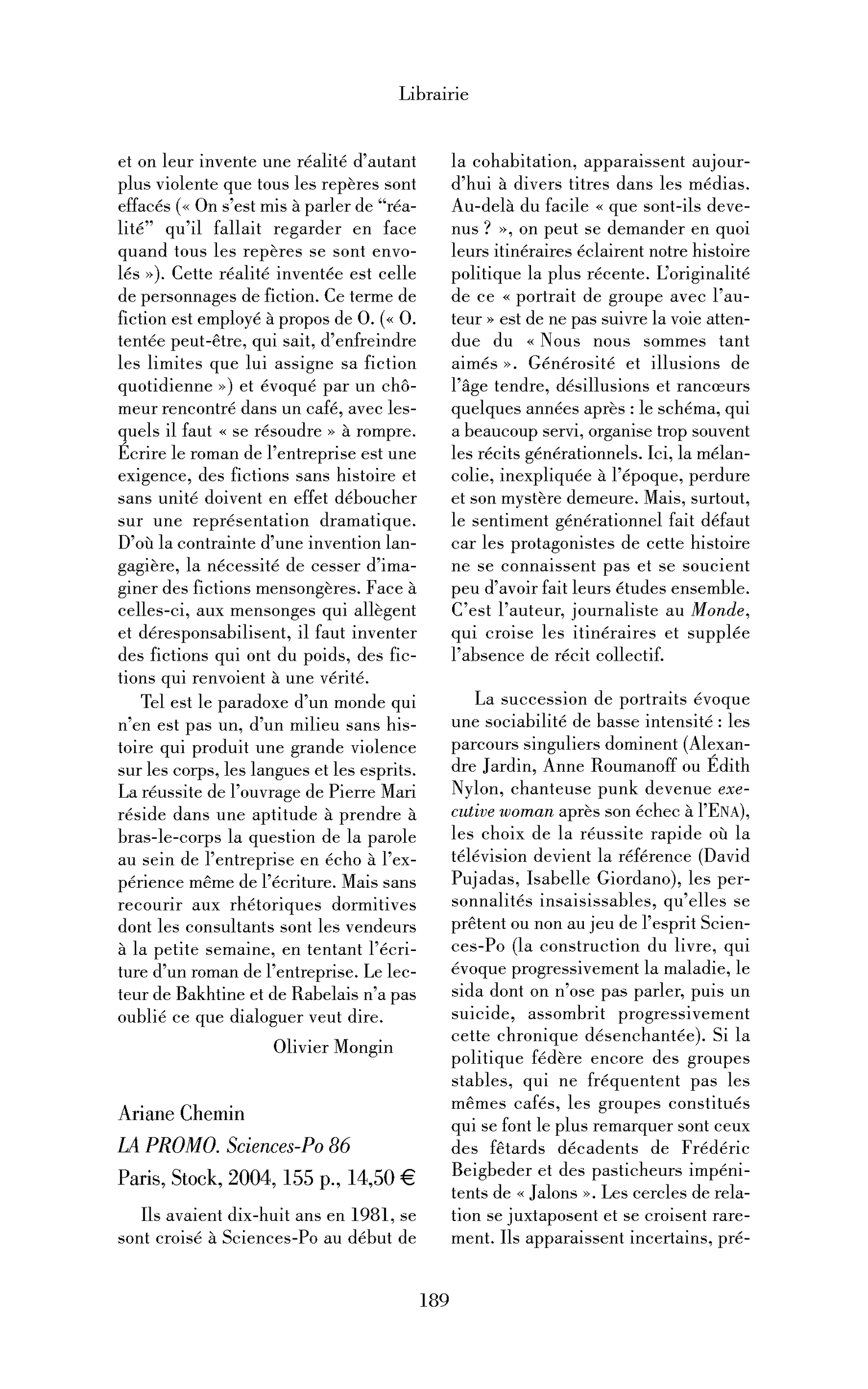 Ariane Chemin: la Promo. Sciences-Po 86