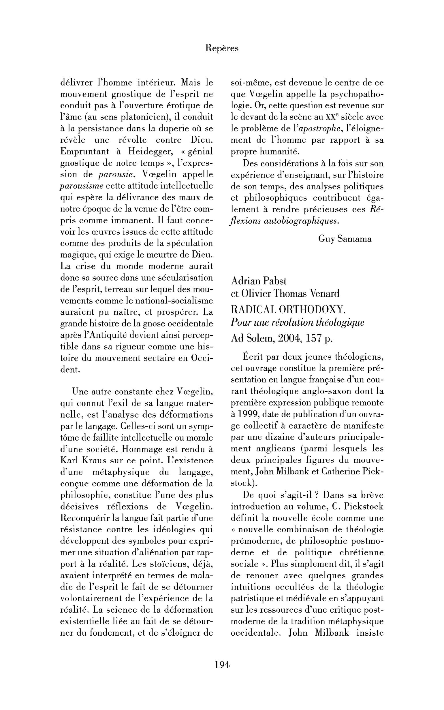 Adrian Pabst et Olivier Thomas Venard: Radical Orthodoxy