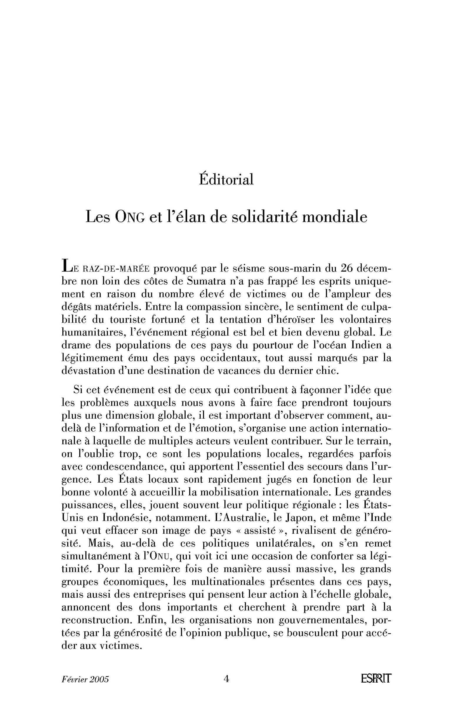 Les ONG et l’élan de solidarité mondiale