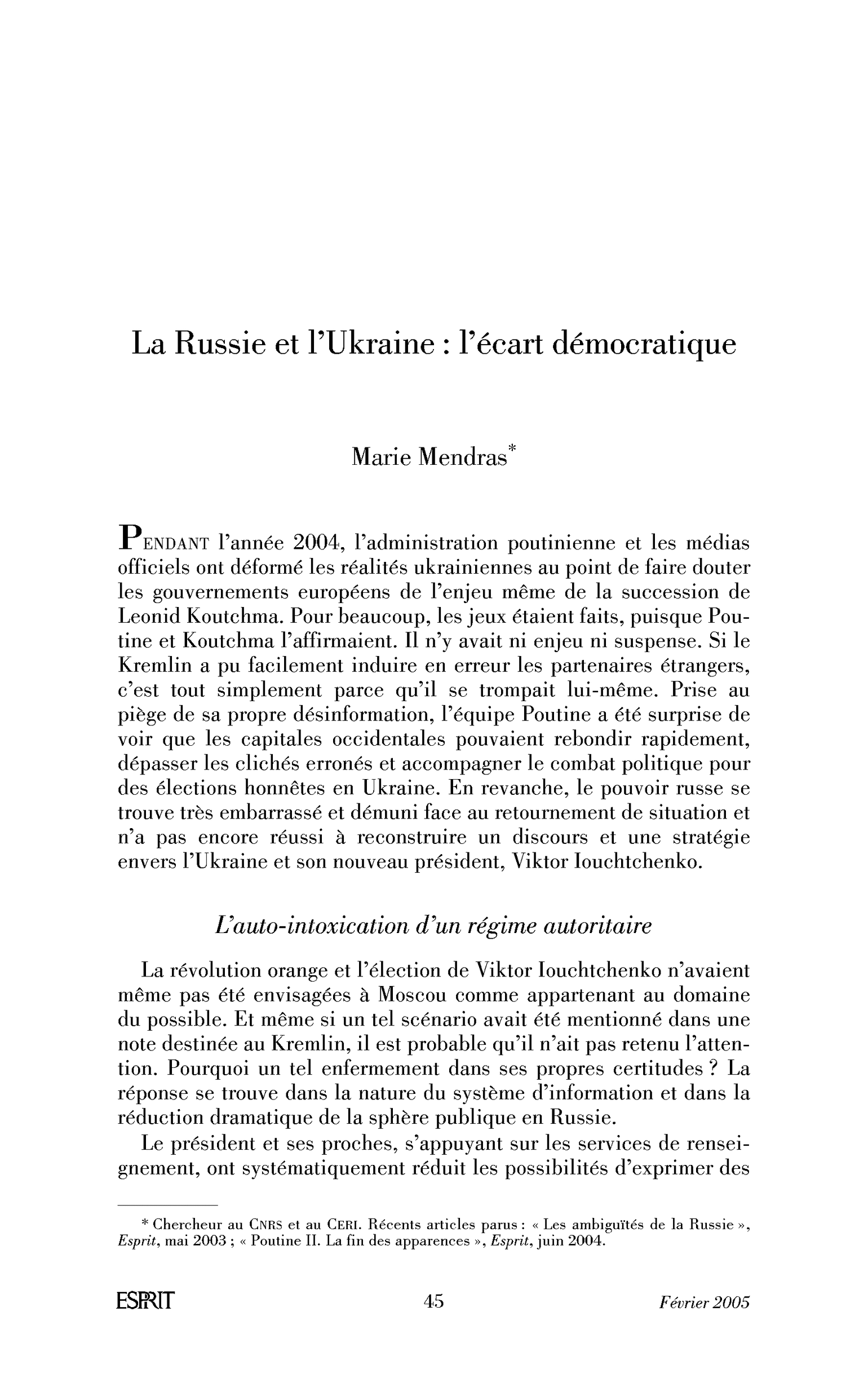 La Russie et l’Ukraine : l’écart démocratique