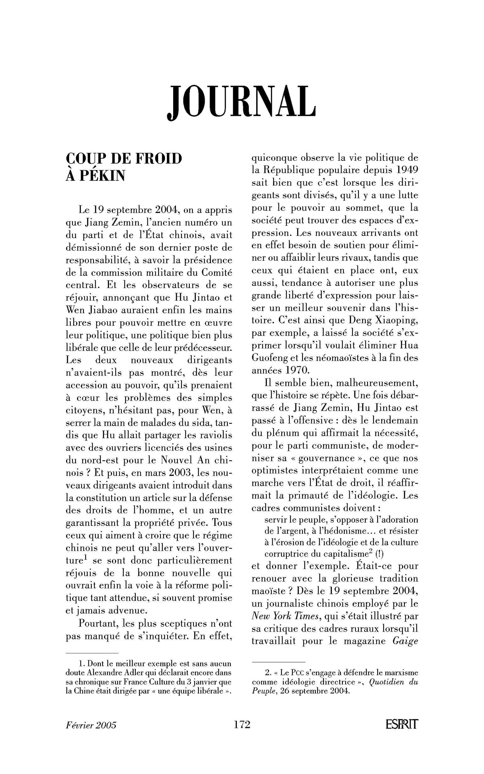Coup de froid à Pékin