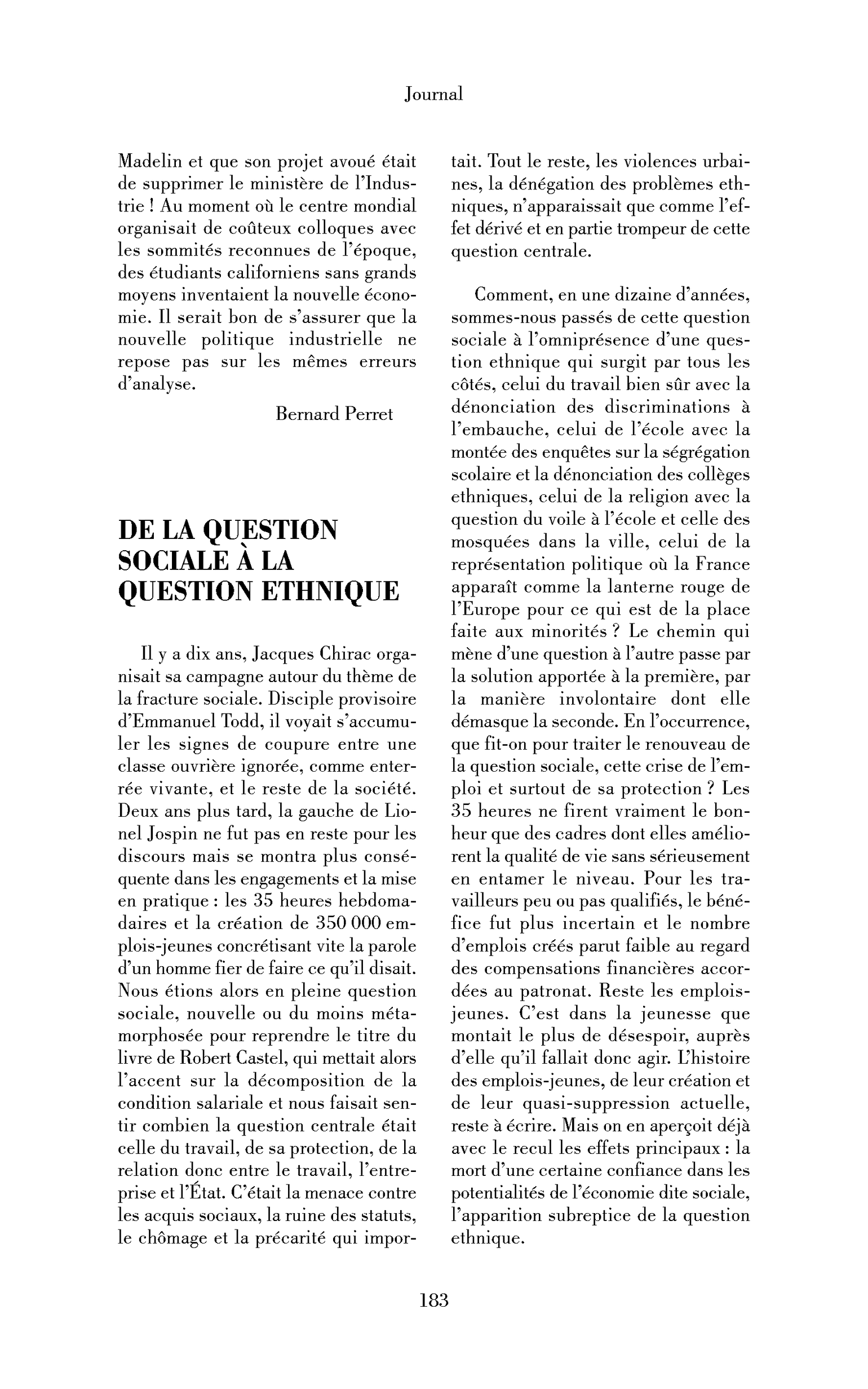 De la question sociale à la question ethnique