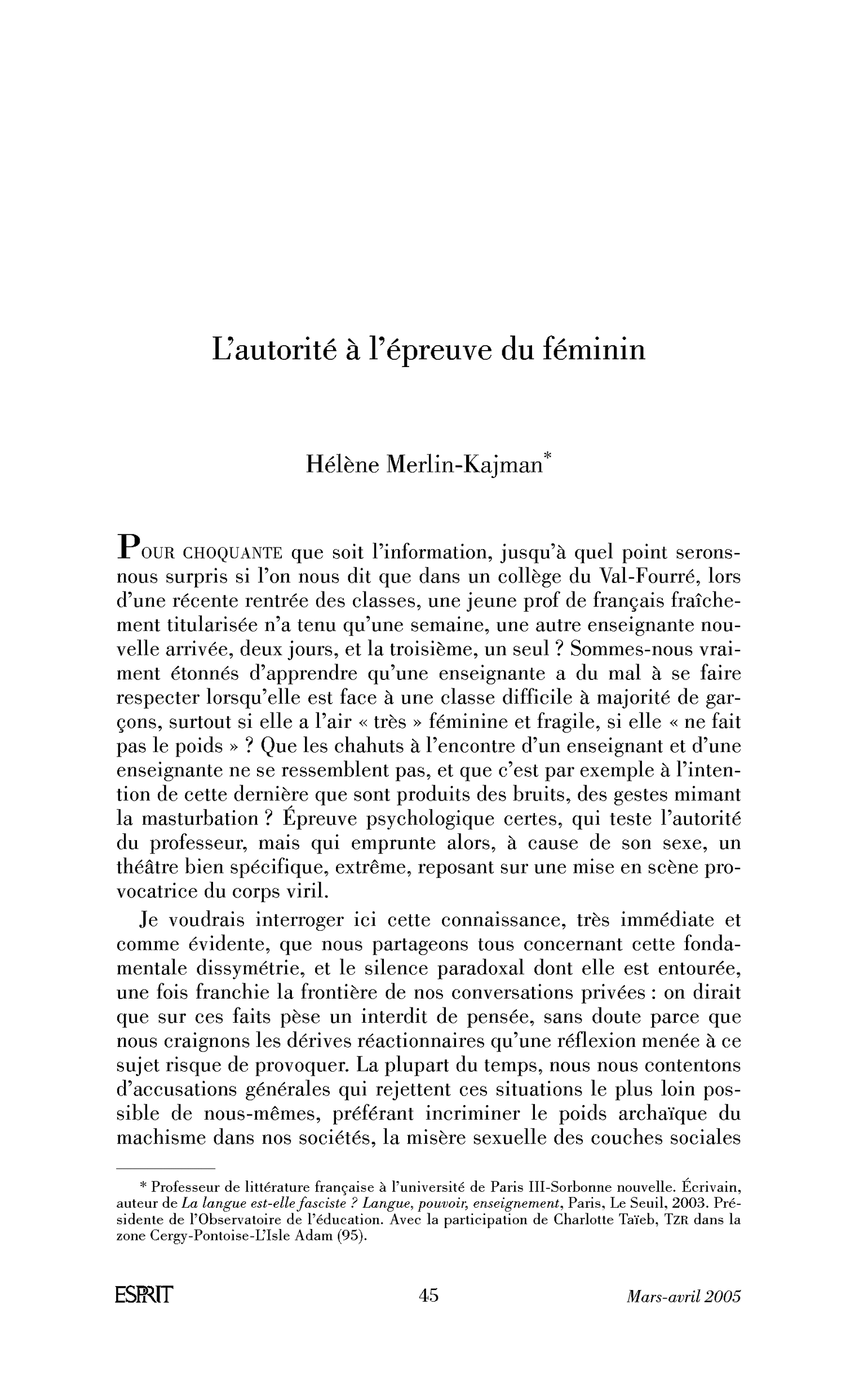 L’autorité à l’épreuve du féminin