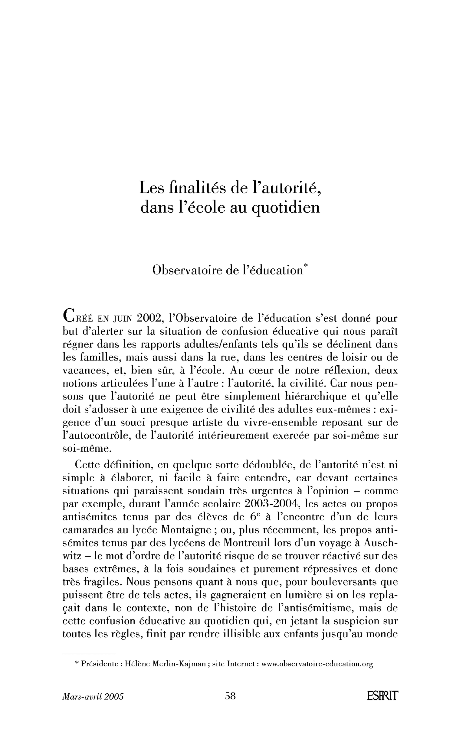 Les finalités de l’autorité dans l’école au quotidien