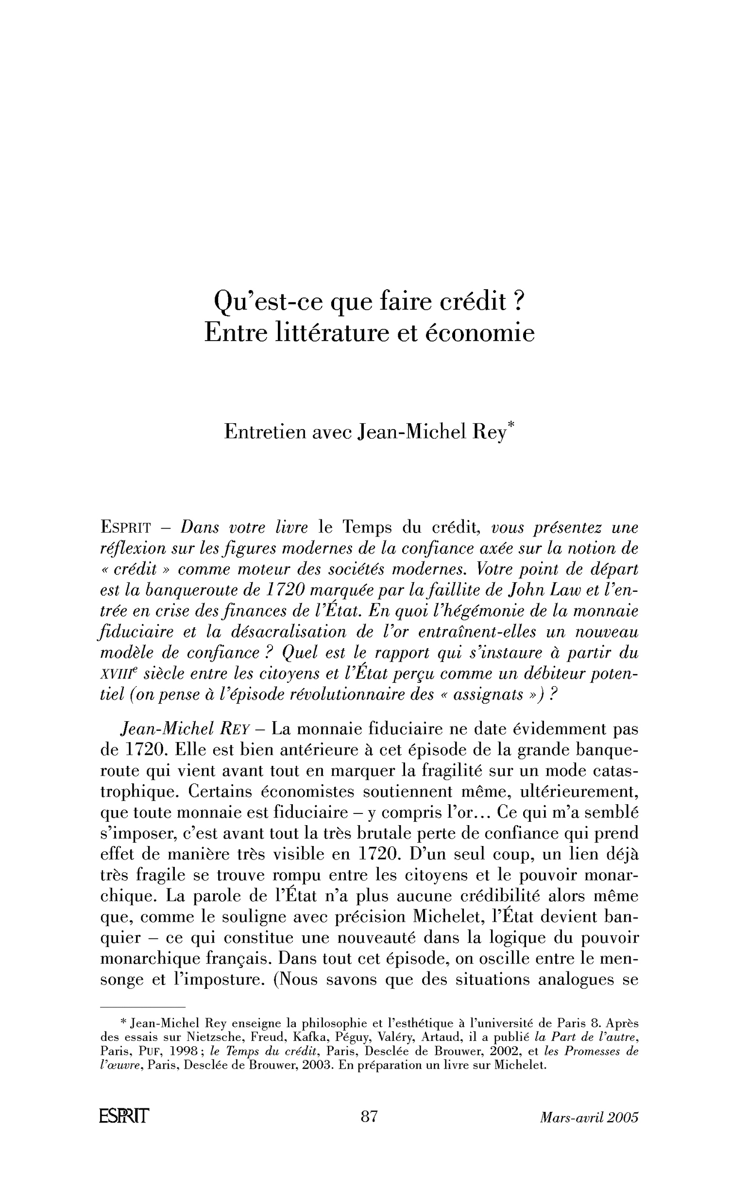 Qu’est-ce que faire crédit? Entre littérature et économie. (Entretien)