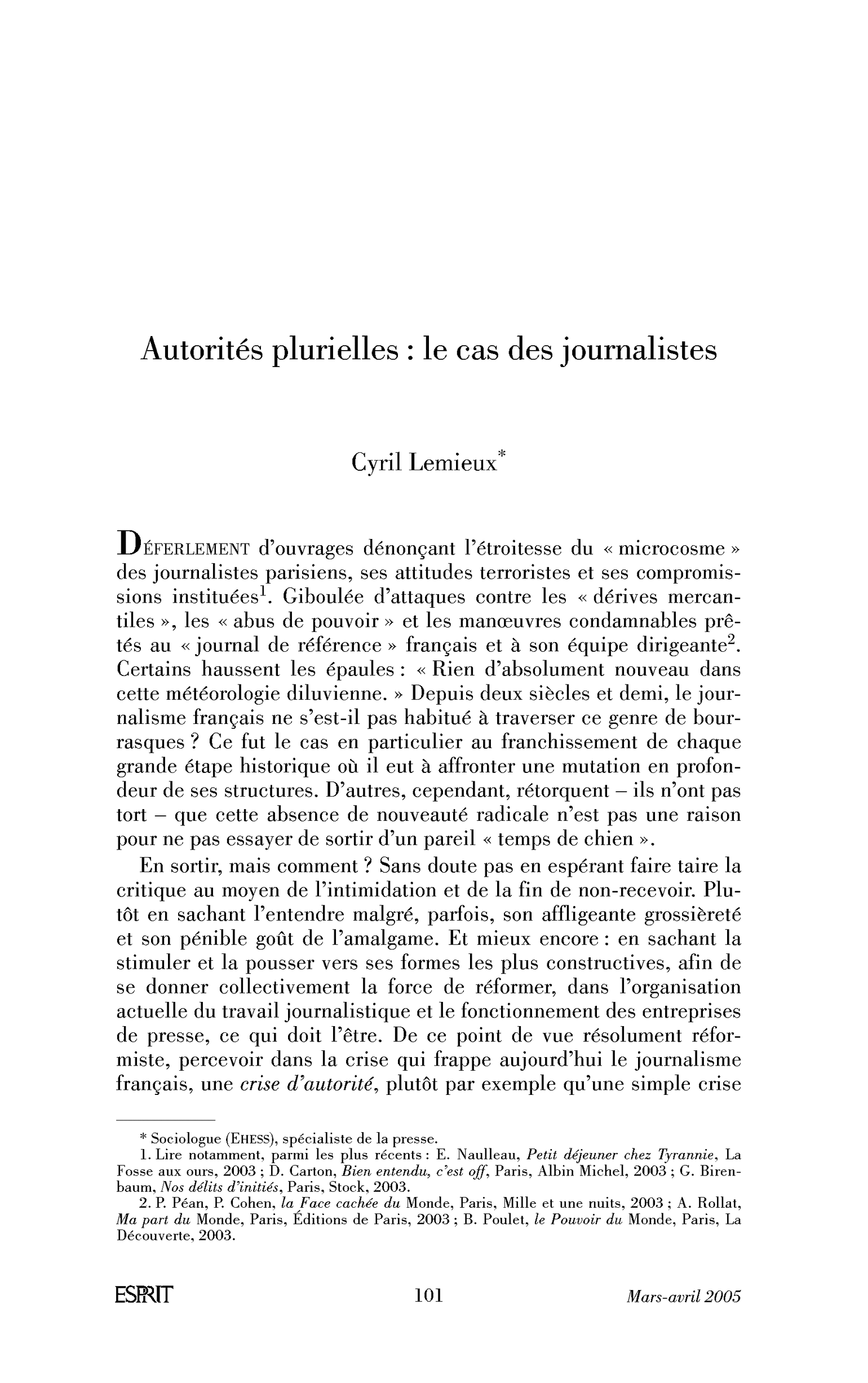 Autorités plurielles : le cas des journalistes