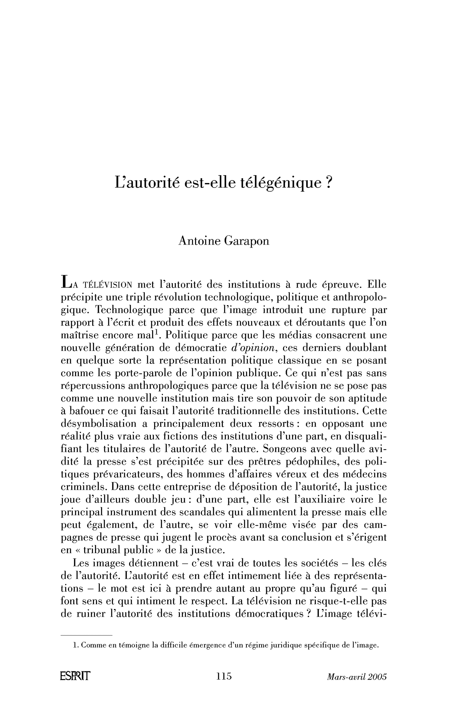 L’autorité est-elle télégénique?