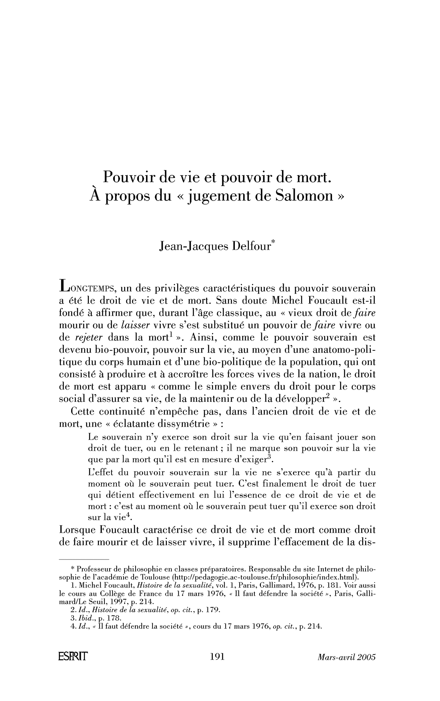 Pouvoir de vie et pouvoir de mort. À propos du « jugement de Salomon »