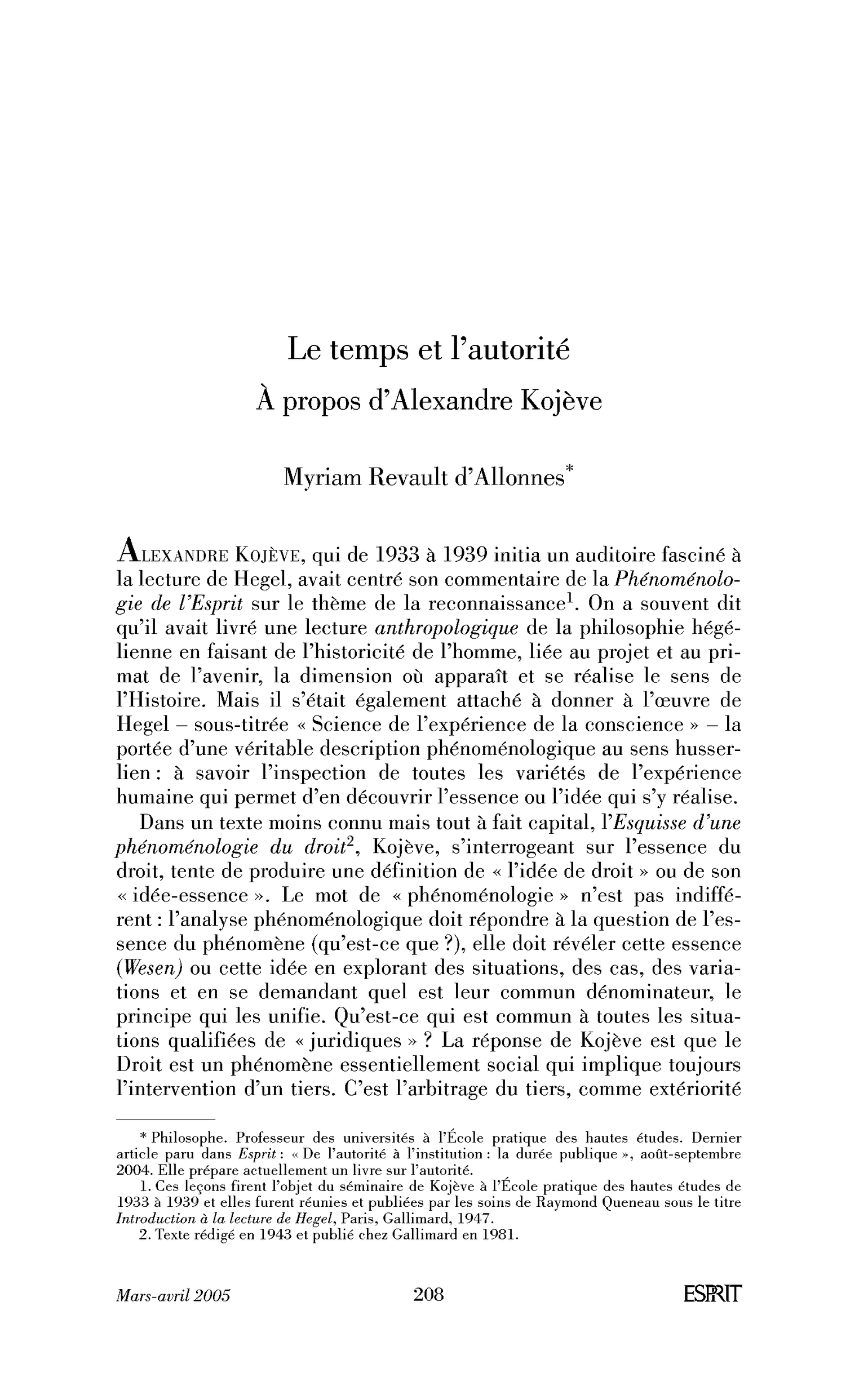 Le temps et l’autorité. À propos d’Alexandre Kojève