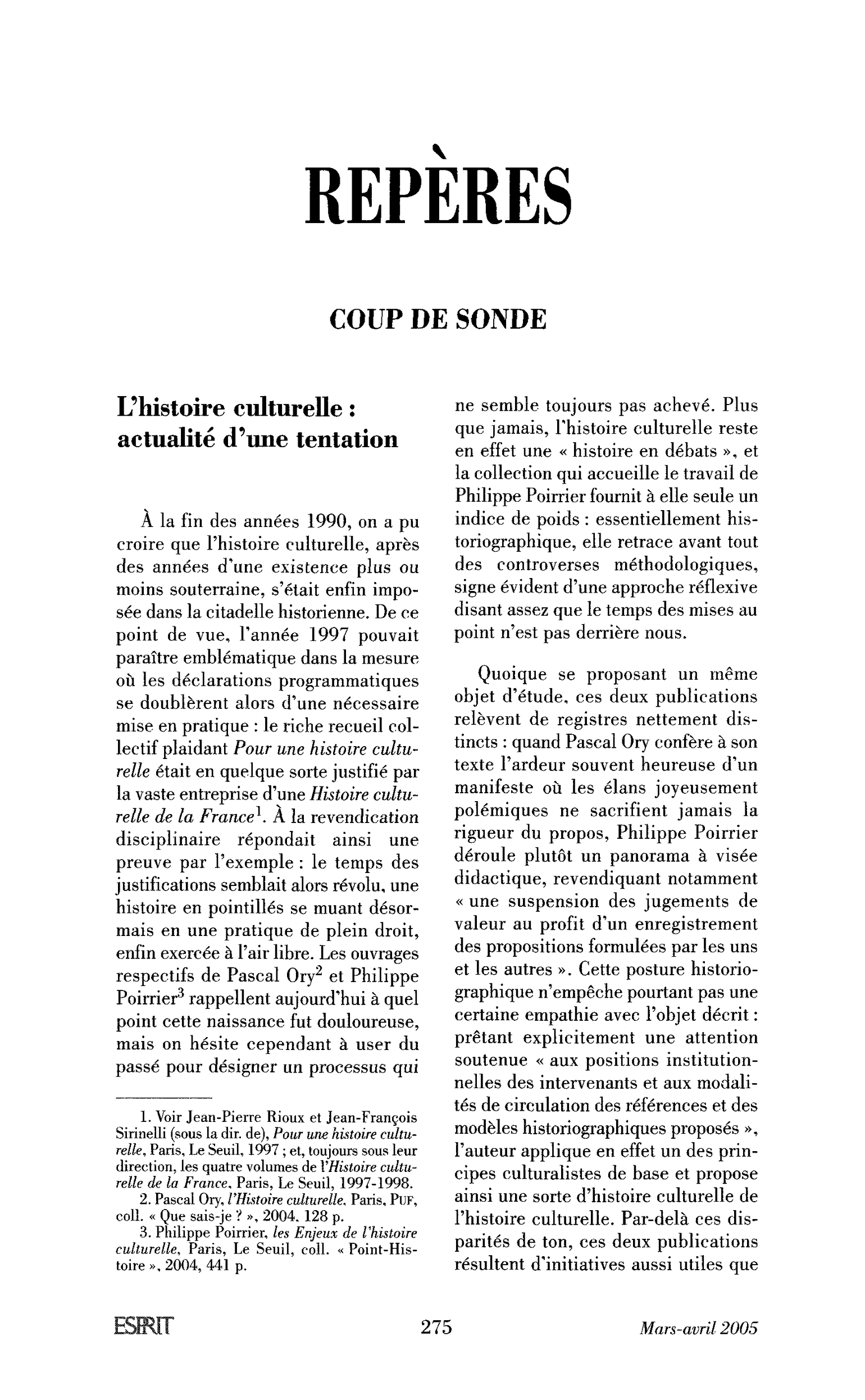 L’histoire culturelle : actualité d’une tentation