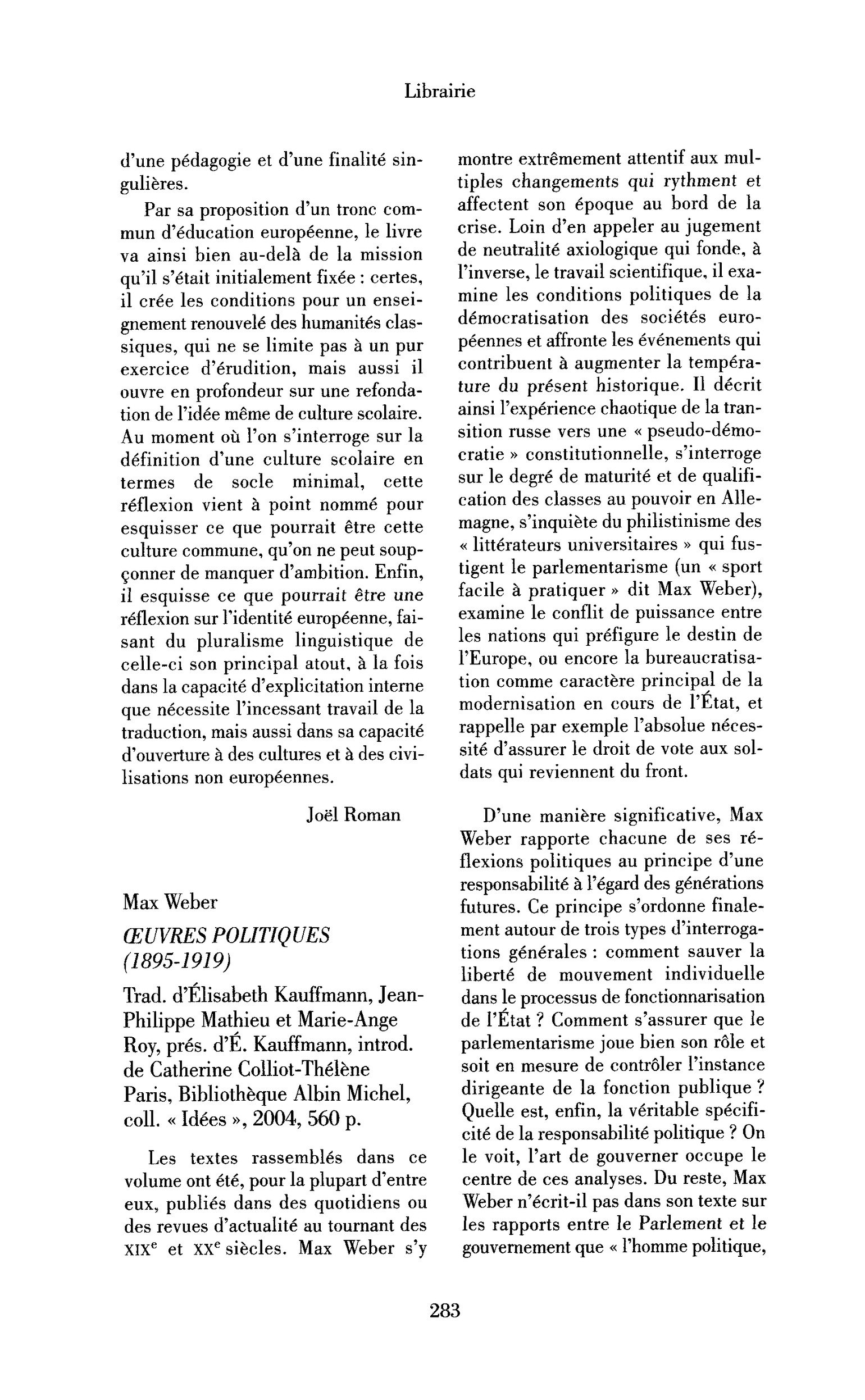 Max Weber: Œuvres politiques (1895-1919)